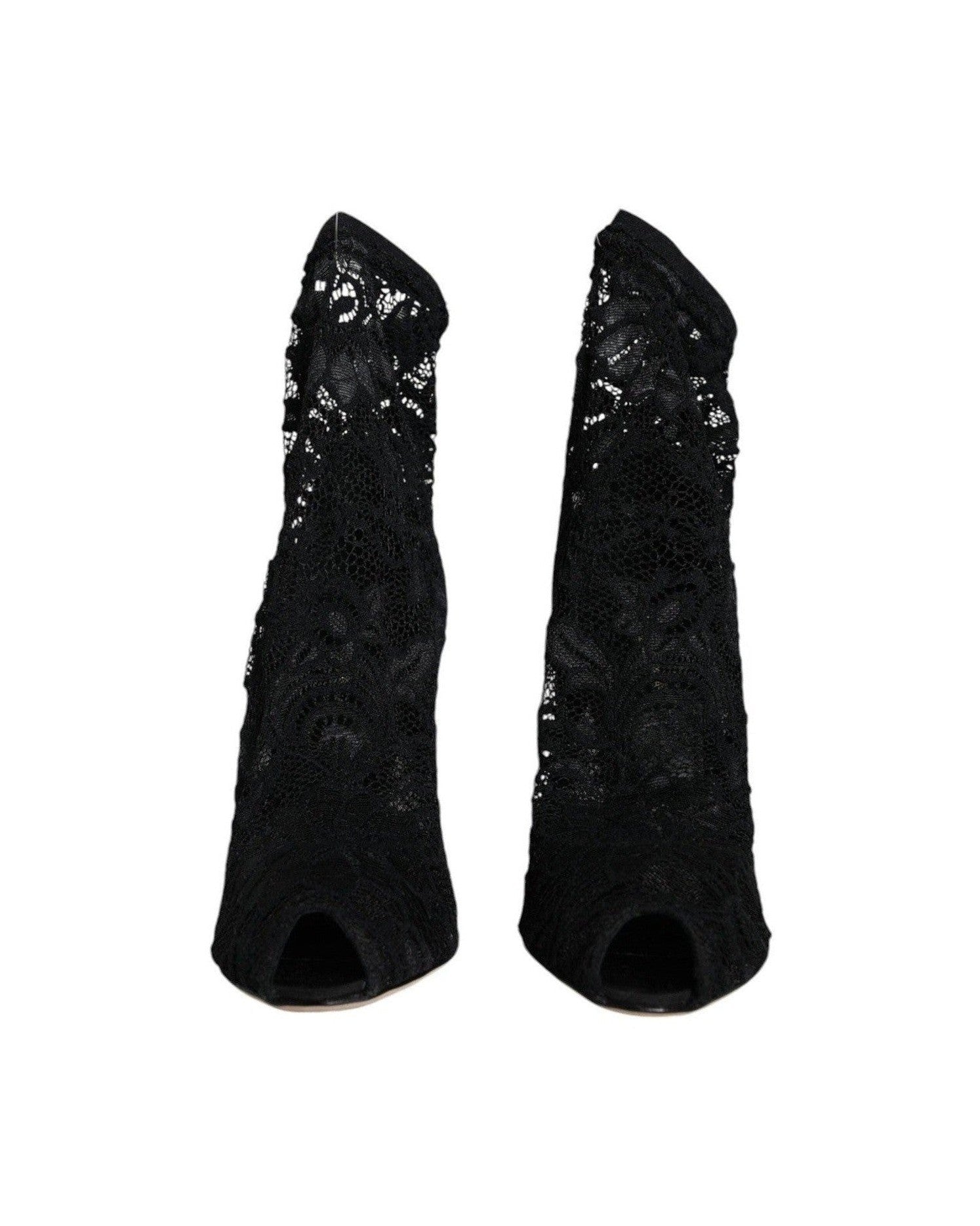 Dolce & Gabbana Black Lace Stretch Heels Mid Calf Boot Shoes Boots