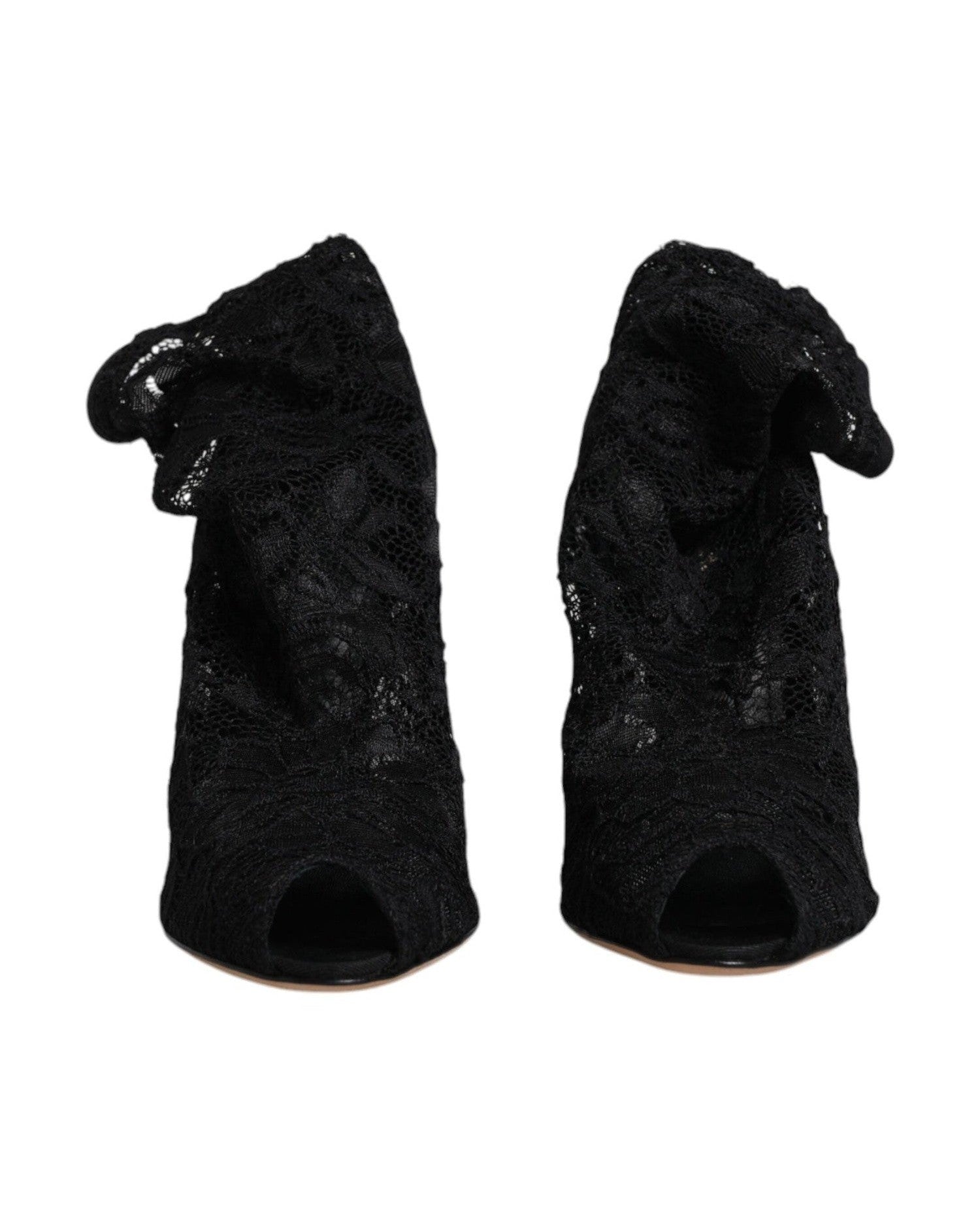 Dolce & Gabbana Black Lace Stretch Heels Mid Calf Boots Shoes Boots