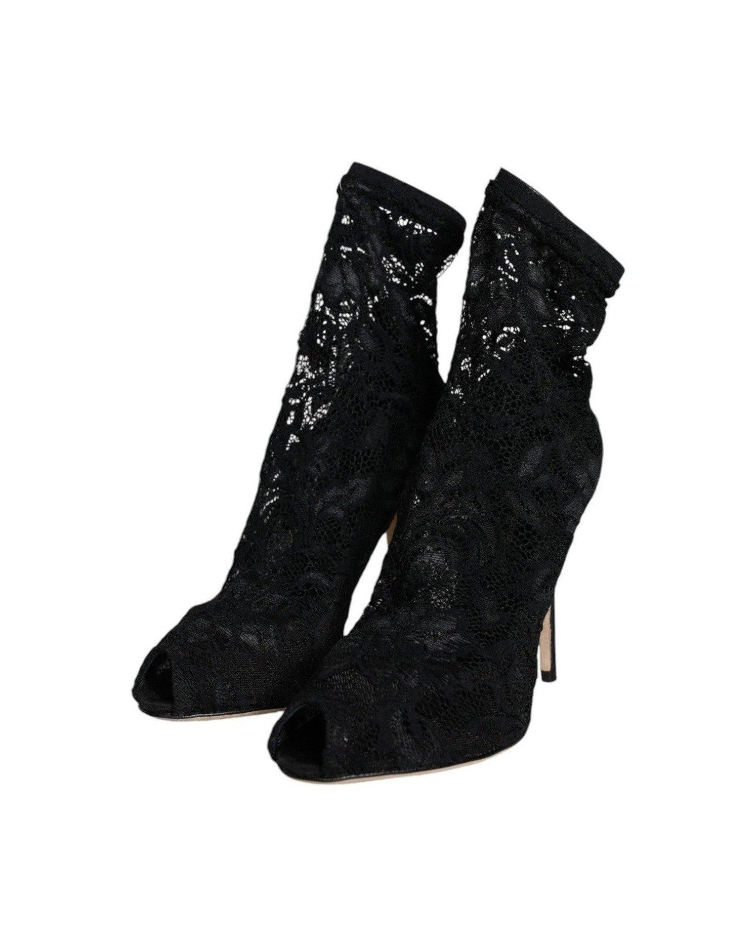 Dolce & Gabbana Black Lace Stretch Heels Mid Calf Boot Shoes Boots