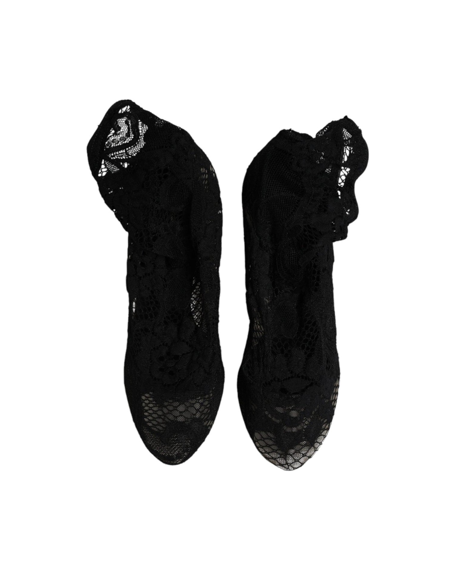 Dolce & Gabbana Black Lace Stretch Heels Mid Calf Boots Shoes Boots