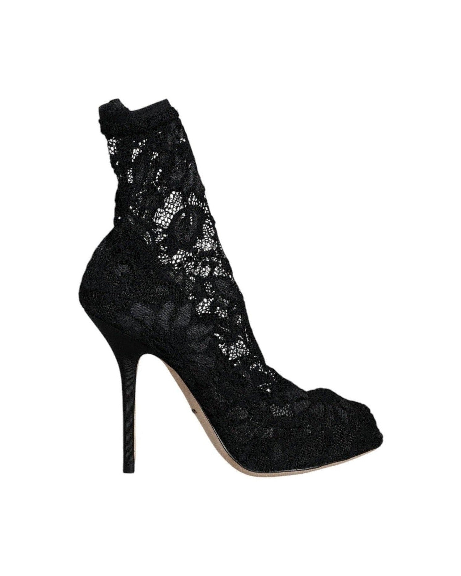 Dolce & Gabbana Black Lace Stretch Heels Mid Calf Boot Shoes Boots