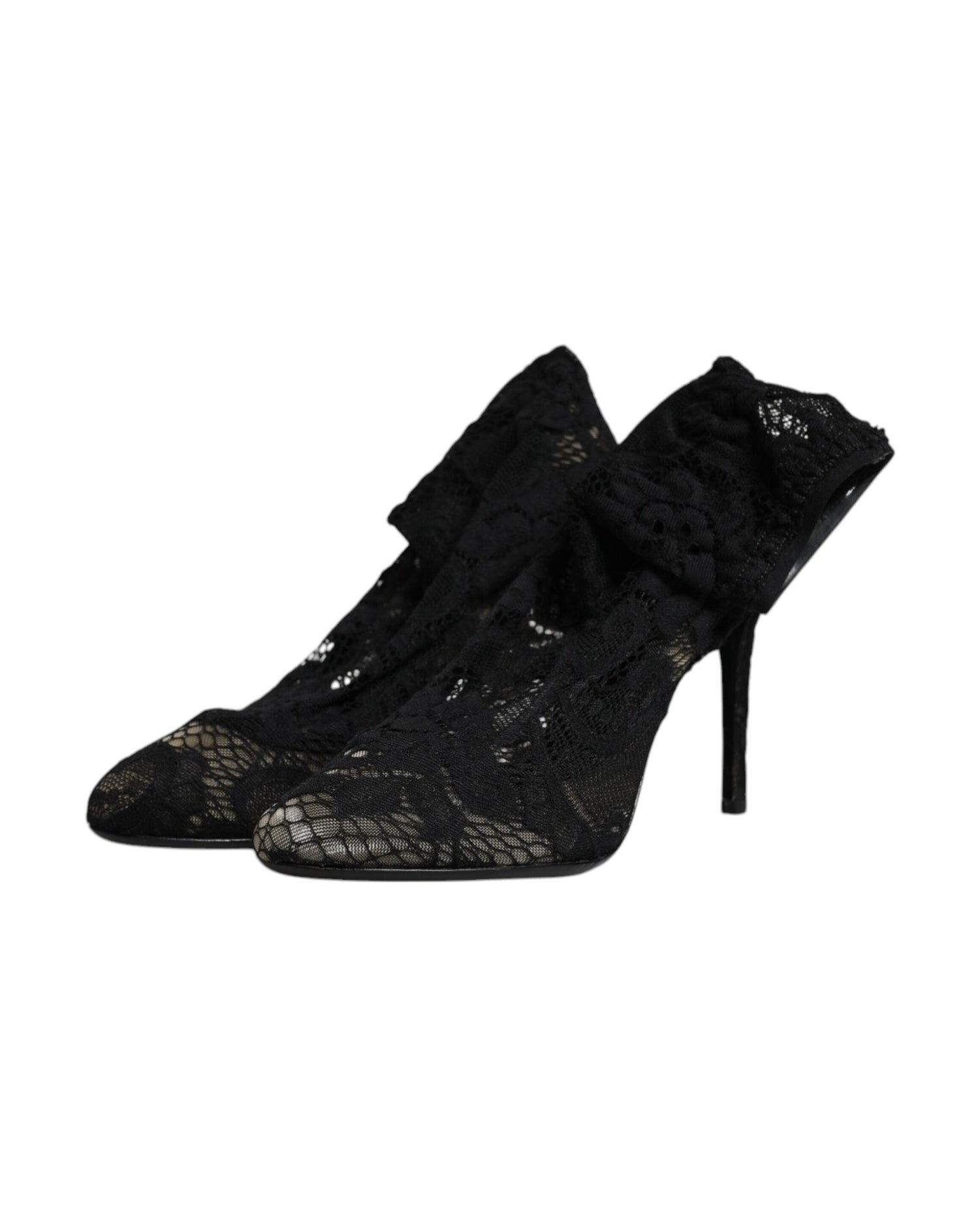 Dolce & Gabbana Black Lace Stretch Heels Mid Calf Boots Shoes Boots