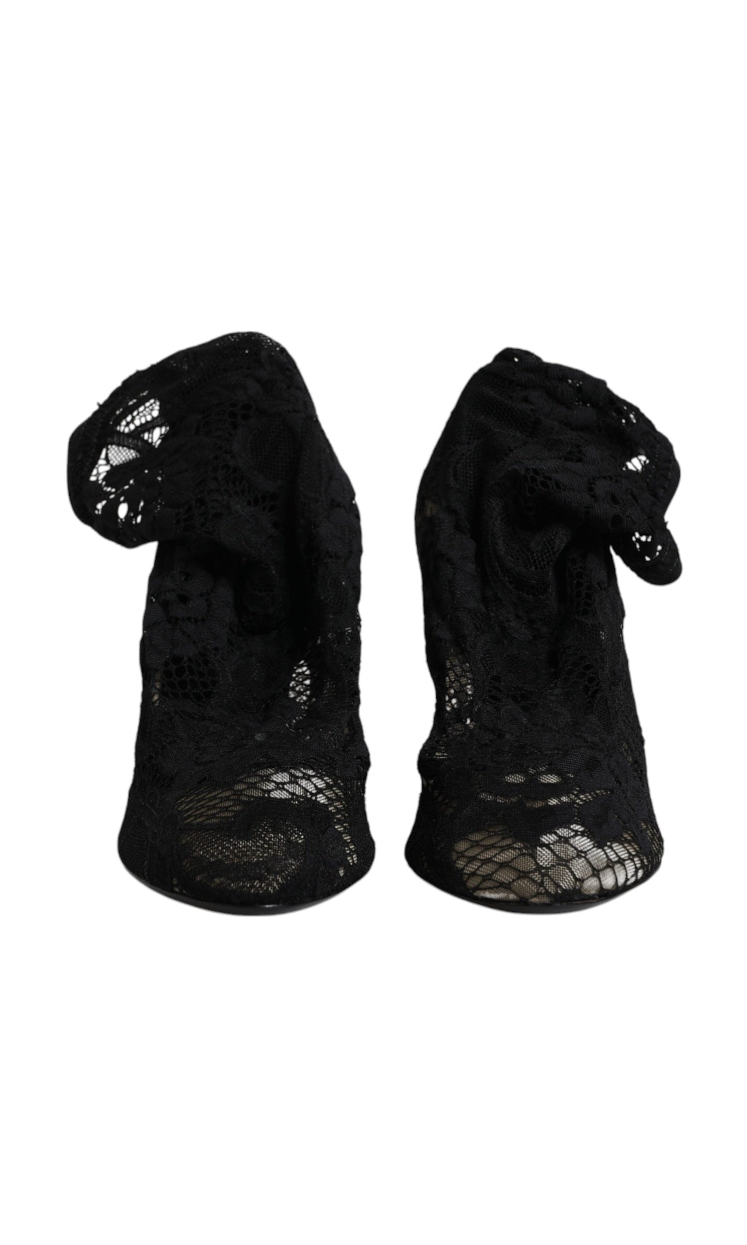 Dolce & Gabbana Black Lace Stretch Heels Mid Calf Boots Shoes Glam Steals