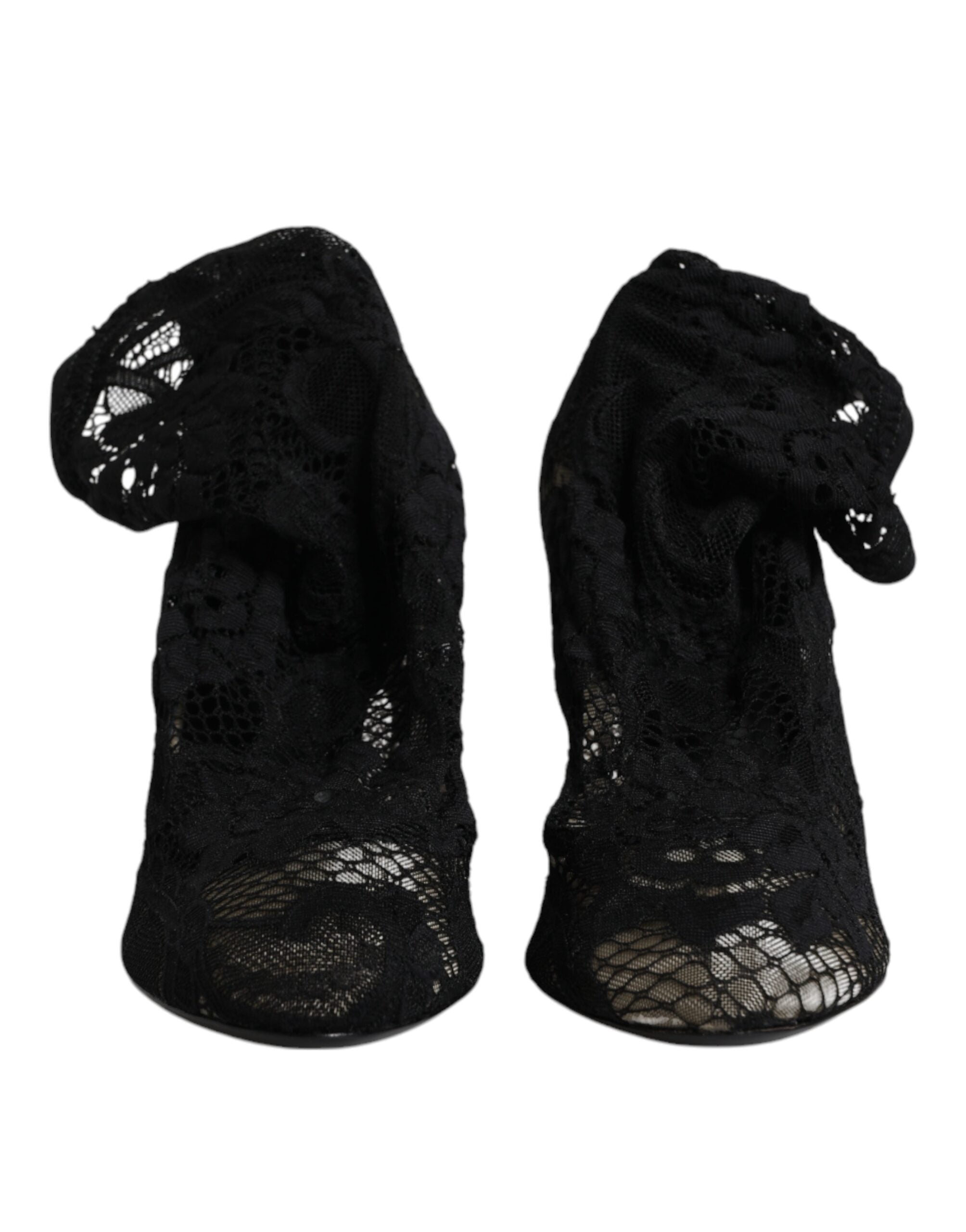 Dolce & Gabbana Black Lace Stretch Heels Mid Calf Boots Shoes Glam Steals