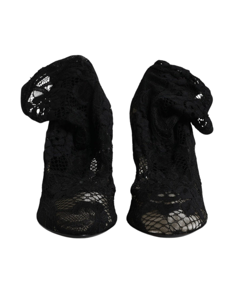 Dolce & Gabbana Black Lace Stretch Heels Mid Calf Boots Shoes Glam Steals