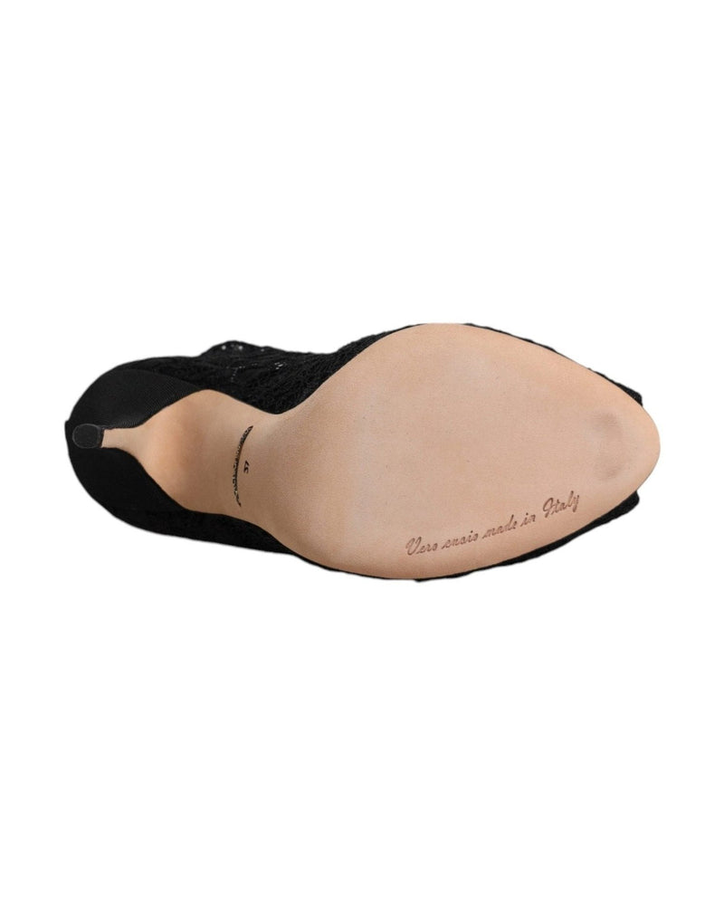 Dolce & Gabbana Black Lace Stretch Heels Mid Calf Boots Shoes Glam Steals