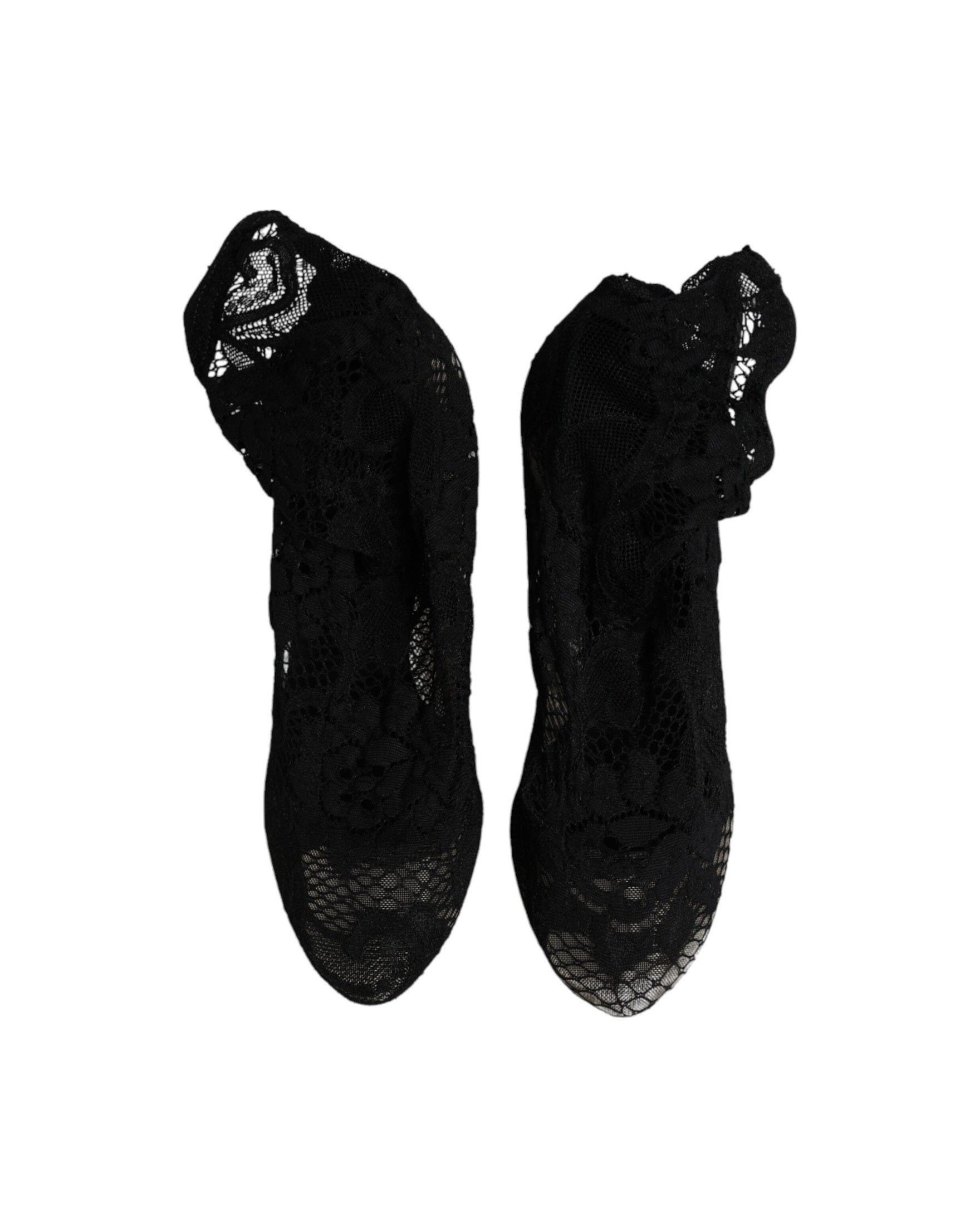 Dolce & Gabbana Black Lace Stretch Heels Mid Calf Boots Shoes Glam Steals