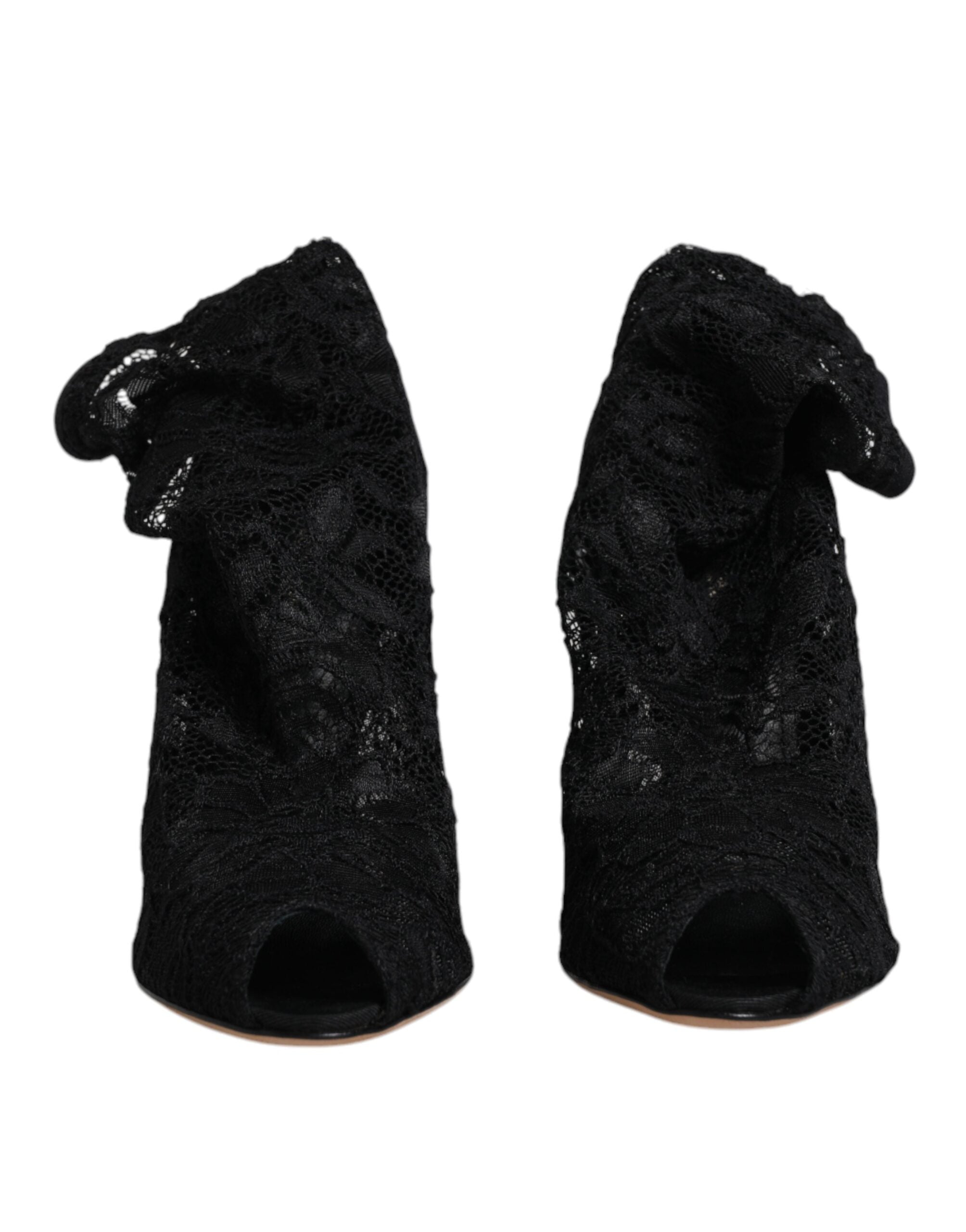 Dolce & Gabbana Black Lace Stretch Heels Mid Calf Boots Shoes Glam Steals