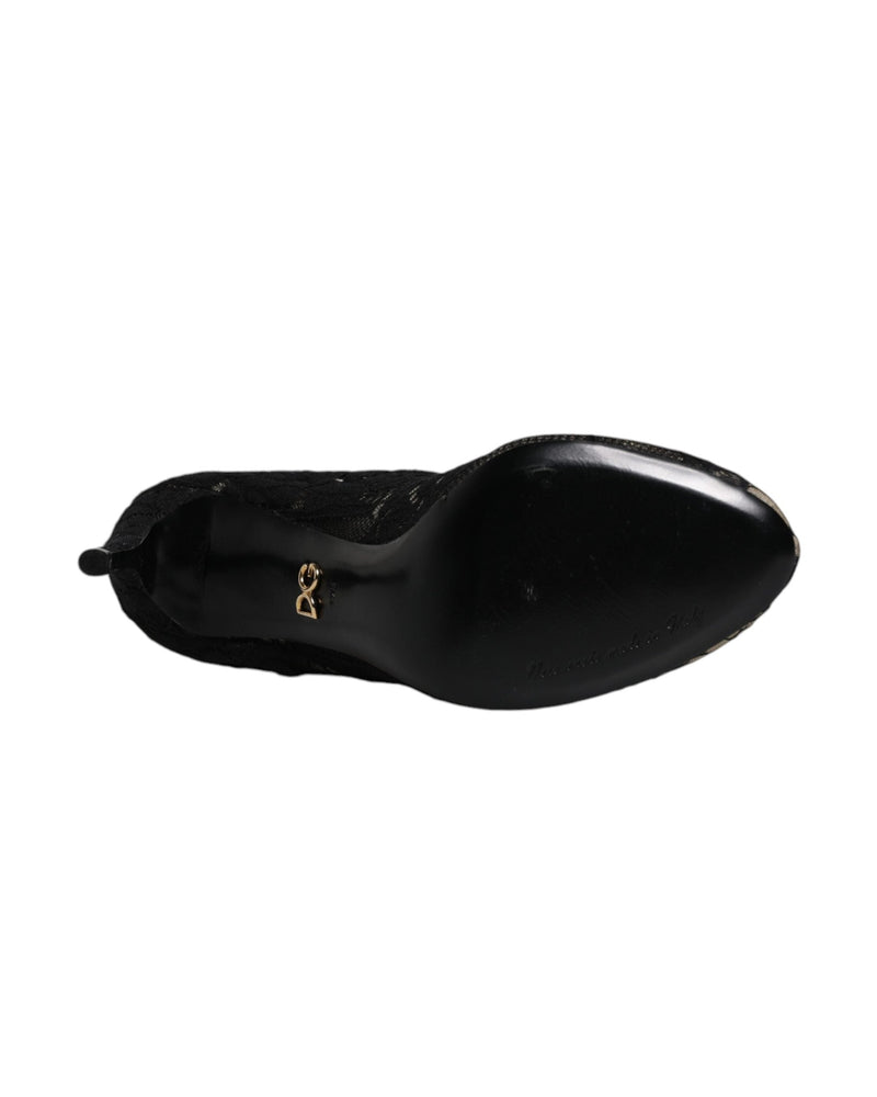 Dolce & Gabbana Black Lace Stretch Heels Mid Calf Boots Shoes Glam Steals