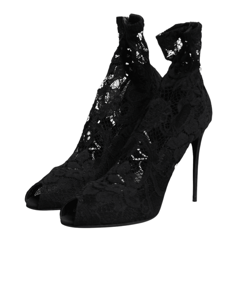 Dolce & Gabbana Black Lace Stretch Taormina Boots Shoes Glam Steals