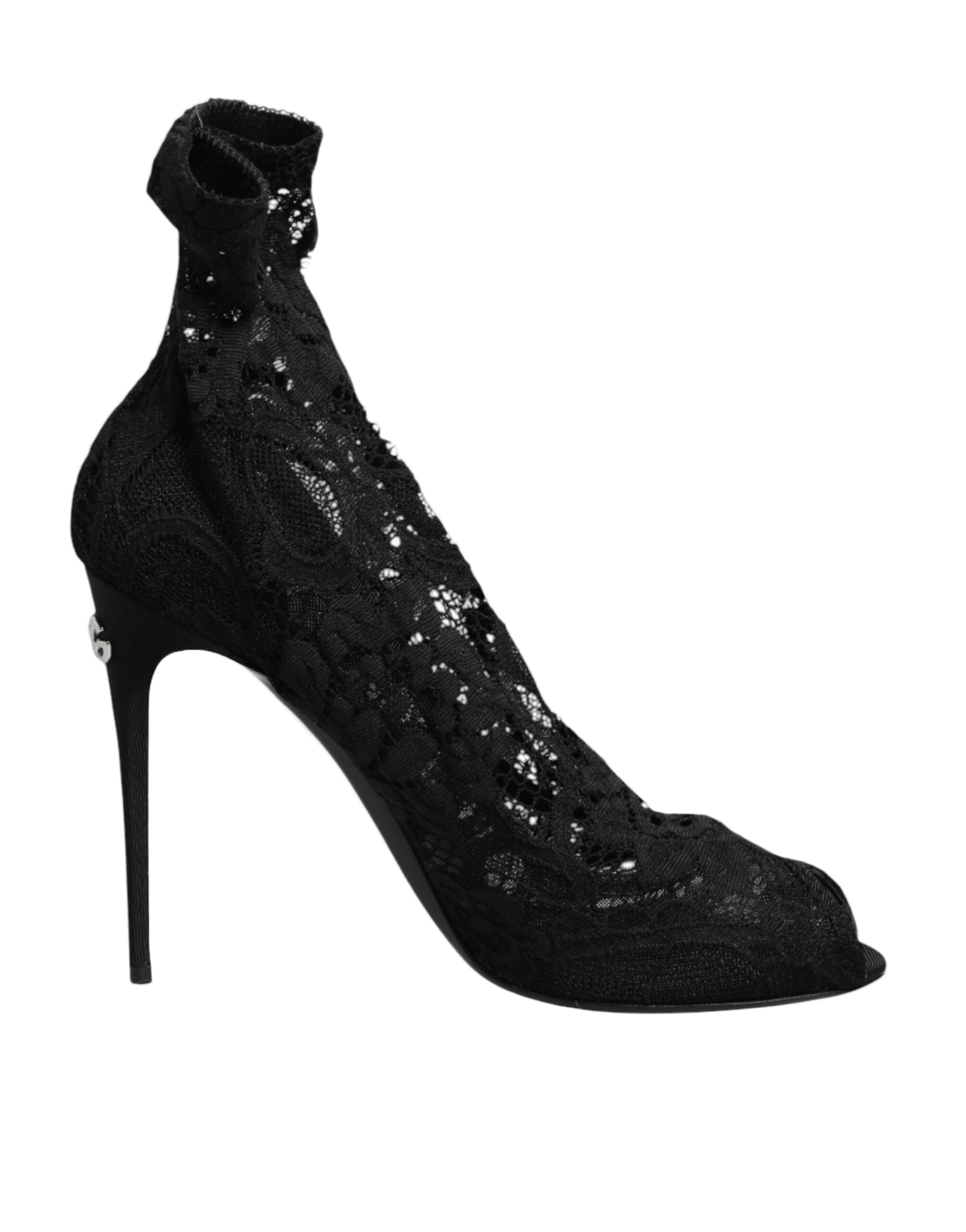 Dolce & Gabbana Black Lace Stretch Taormina Boots Shoes Glam Steals