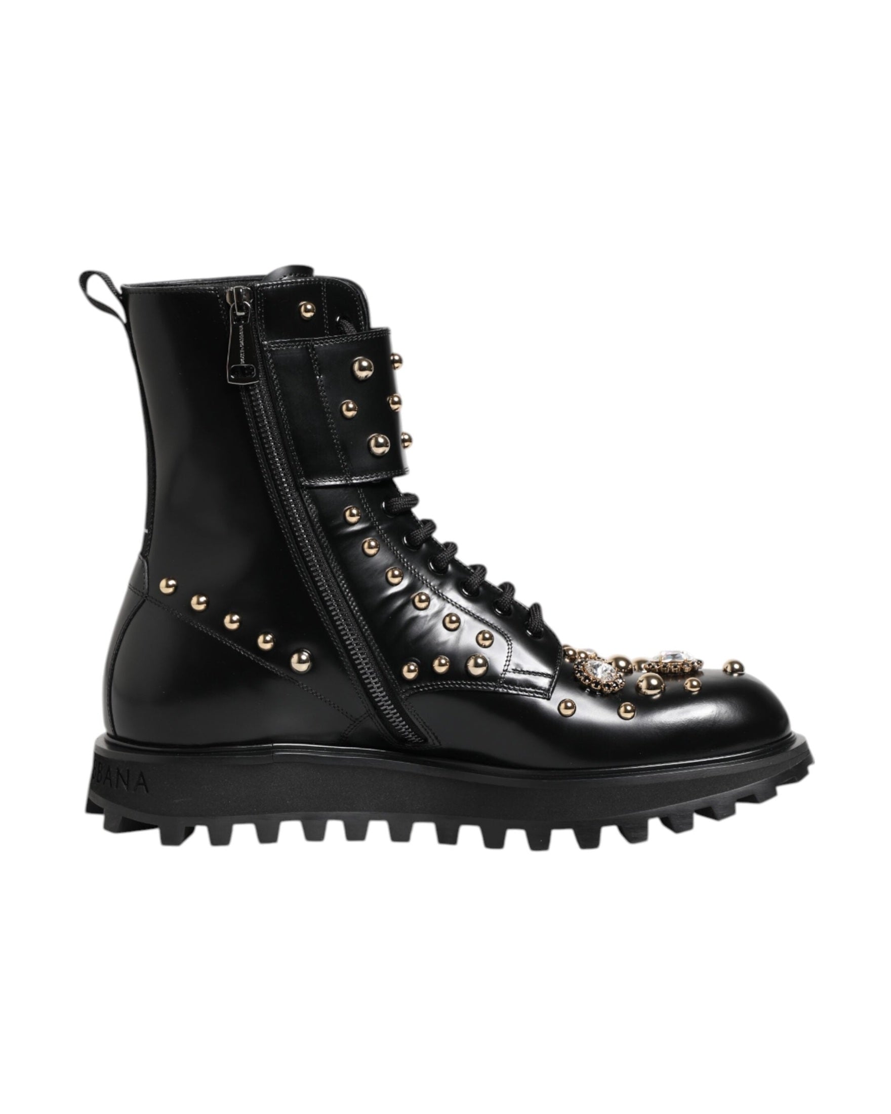 Dolce & Gabbana Black Lace Studded Up Mid Calf Boots Shoes Glam Steals