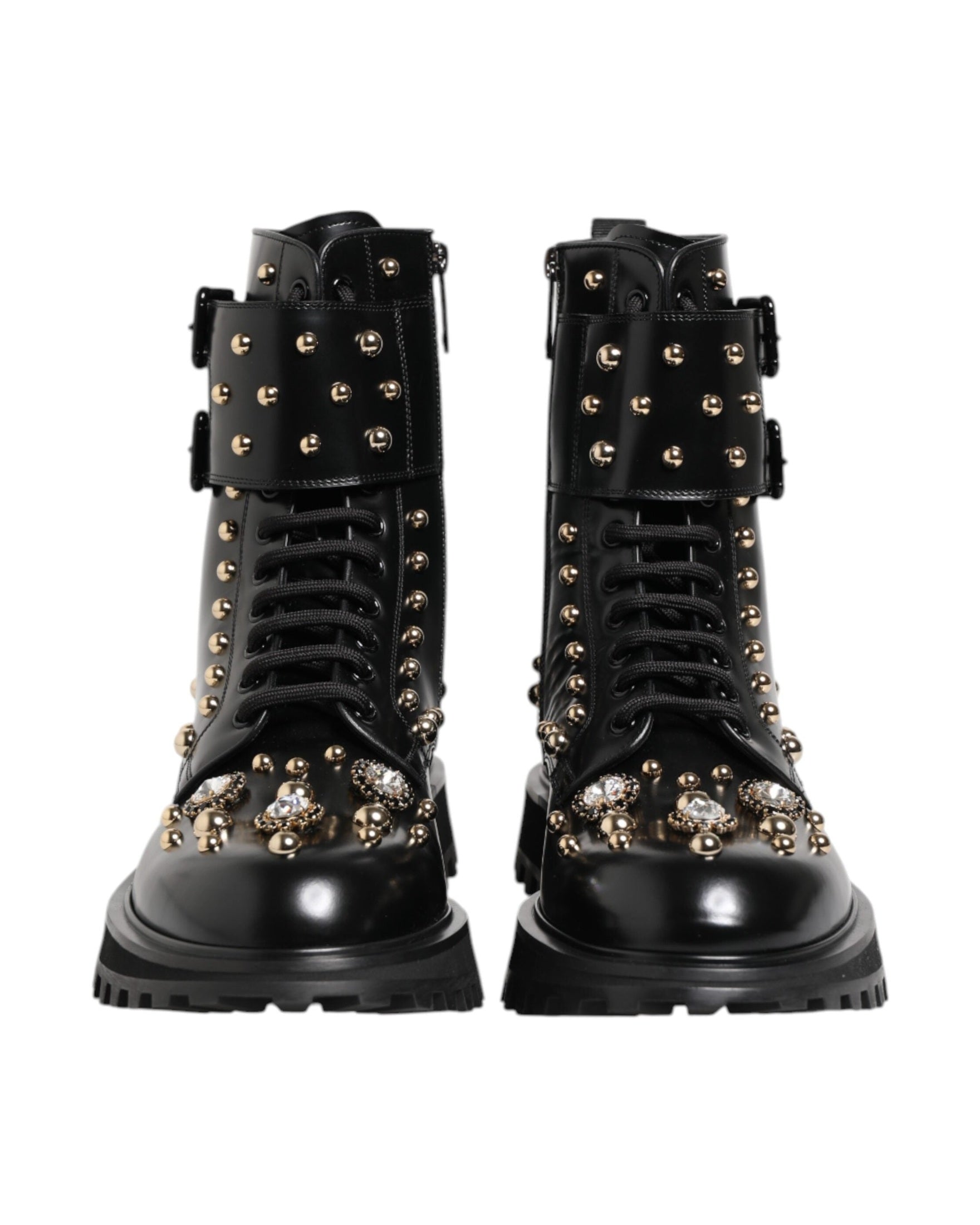 Dolce & Gabbana Black Lace Studded Up Mid Calf Boots Shoes Glam Steals