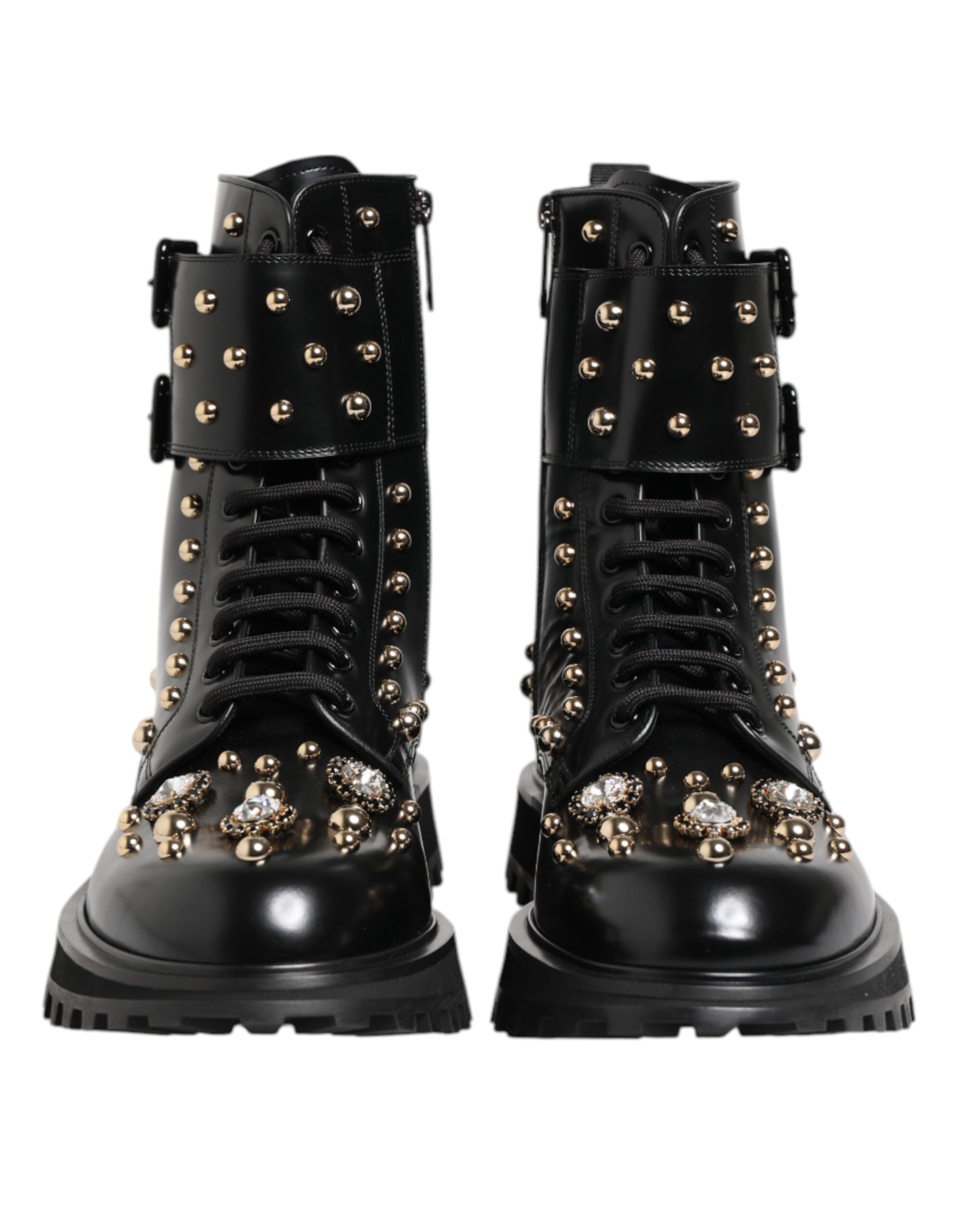 Dolce & Gabbana Black Lace Studded Up Mid Calf Boots Shoes Glam Steals