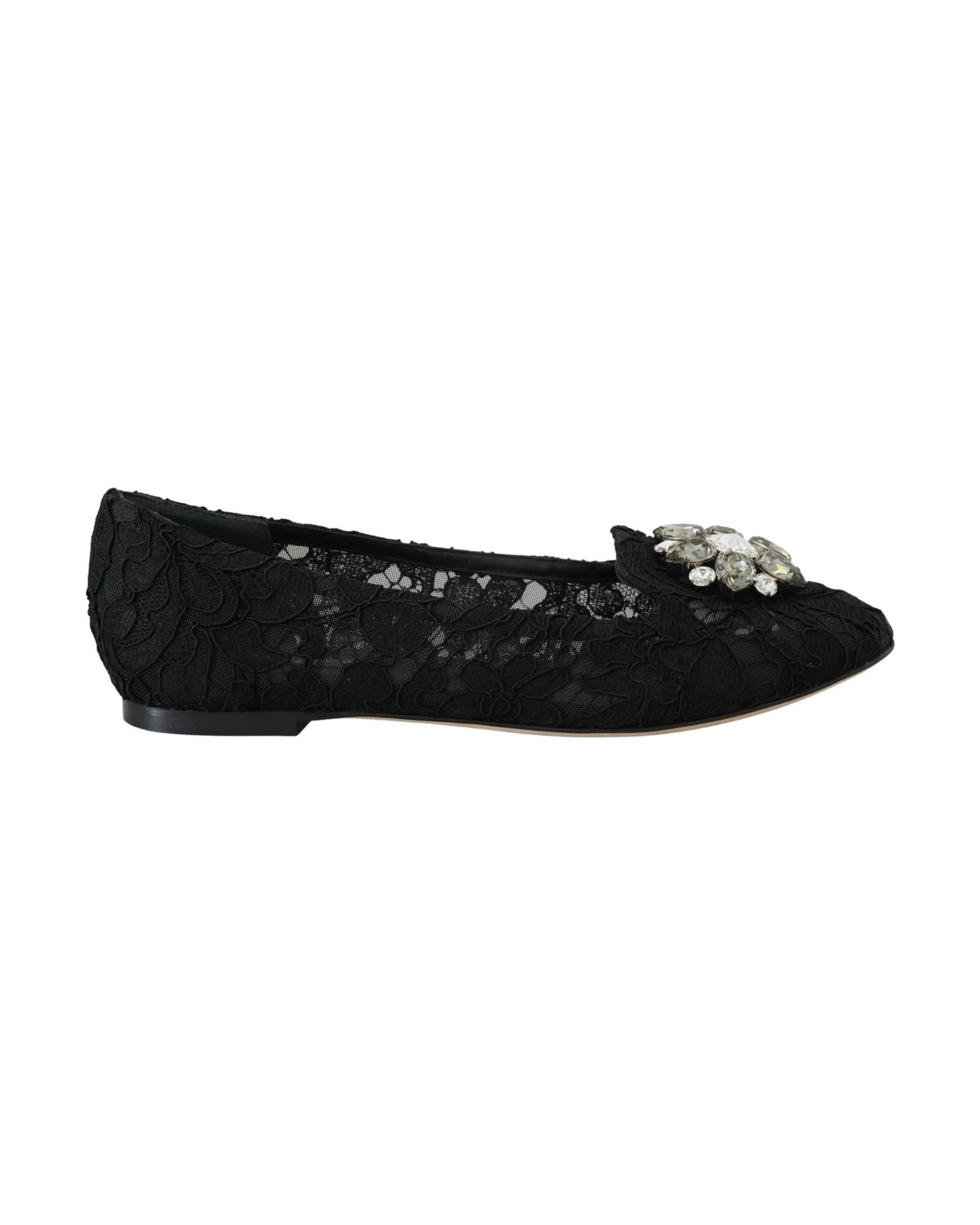 Dolce & Gabbana Black Lace Taormina Crystals Flats Flats