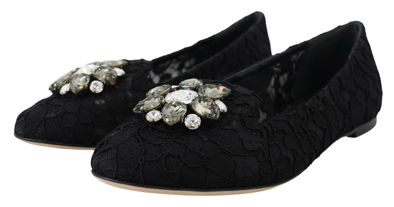 Dolce & Gabbana Black Lace Taormina Crystals Flats Glam Steals