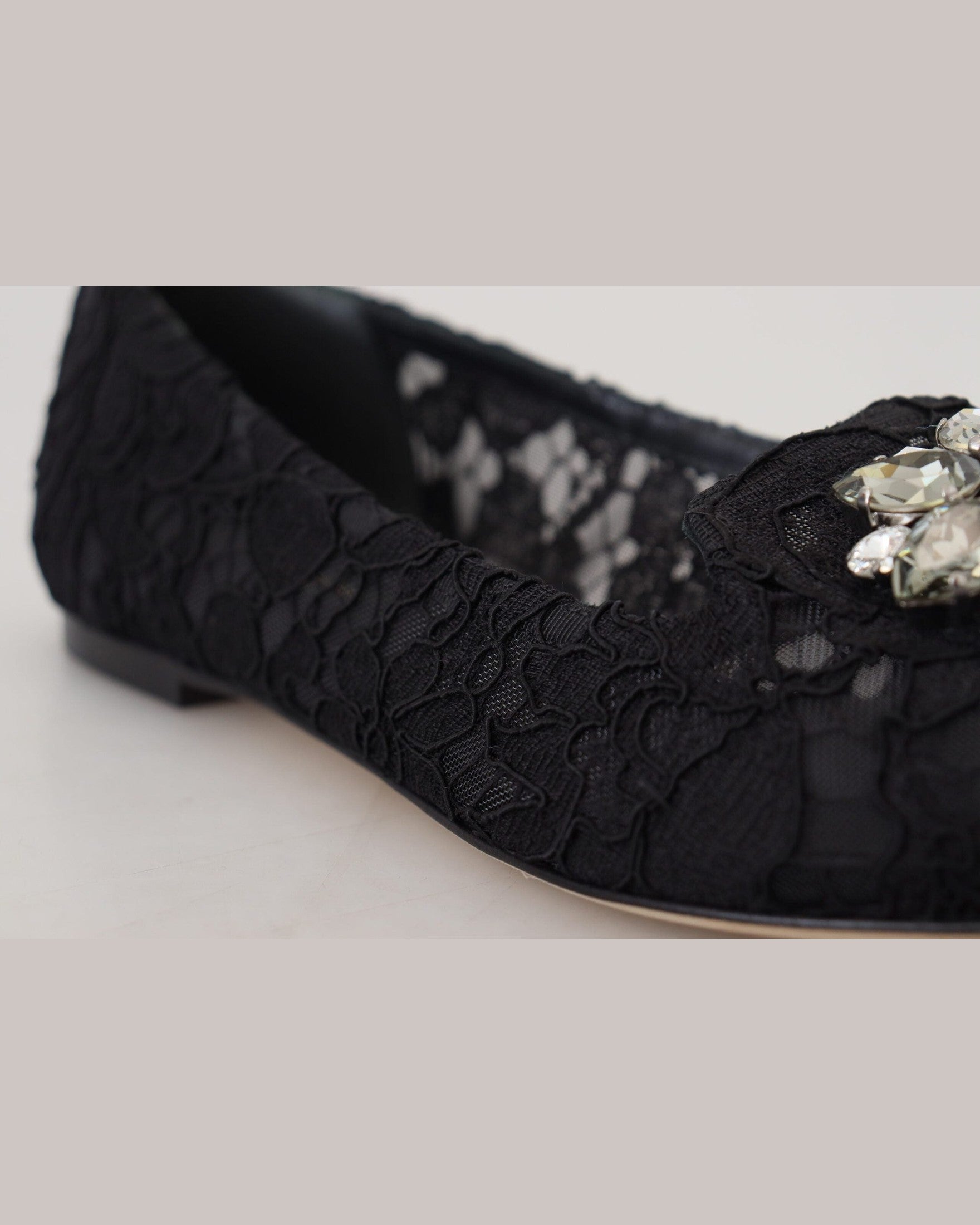 Dolce & Gabbana Black Lace Taormina Crystals Flats Flats