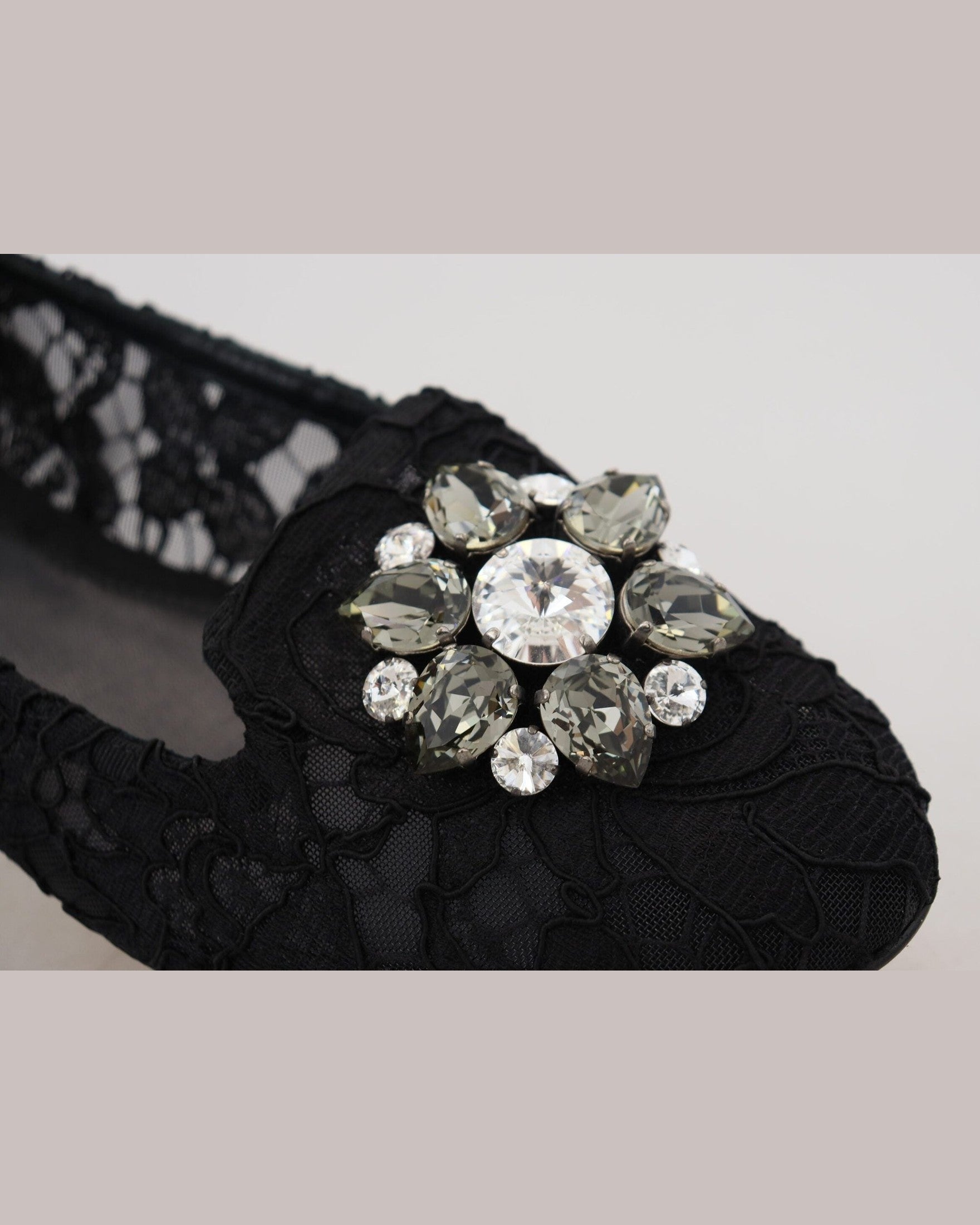 Dolce & Gabbana Black Lace Taormina Crystals Flats Flats