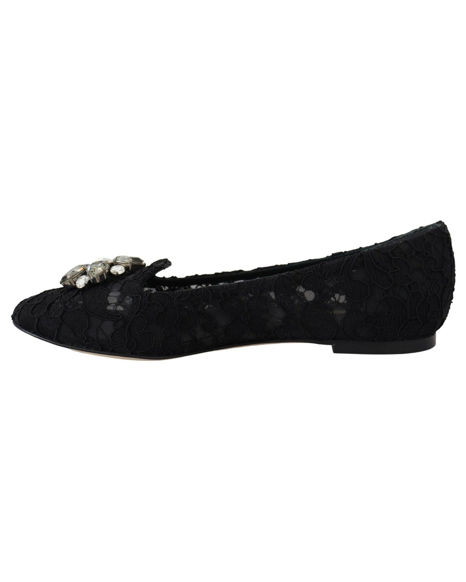 Dolce & Gabbana Black Lace Taormina Crystals Flats Flats