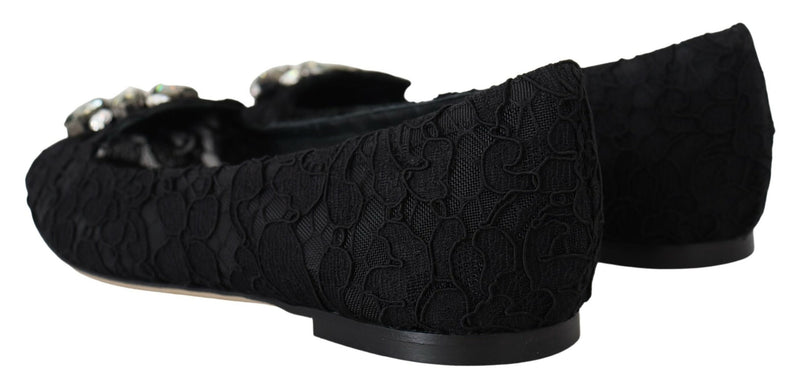 Dolce & Gabbana Black Lace Taormina Crystals Flats Glam Steals