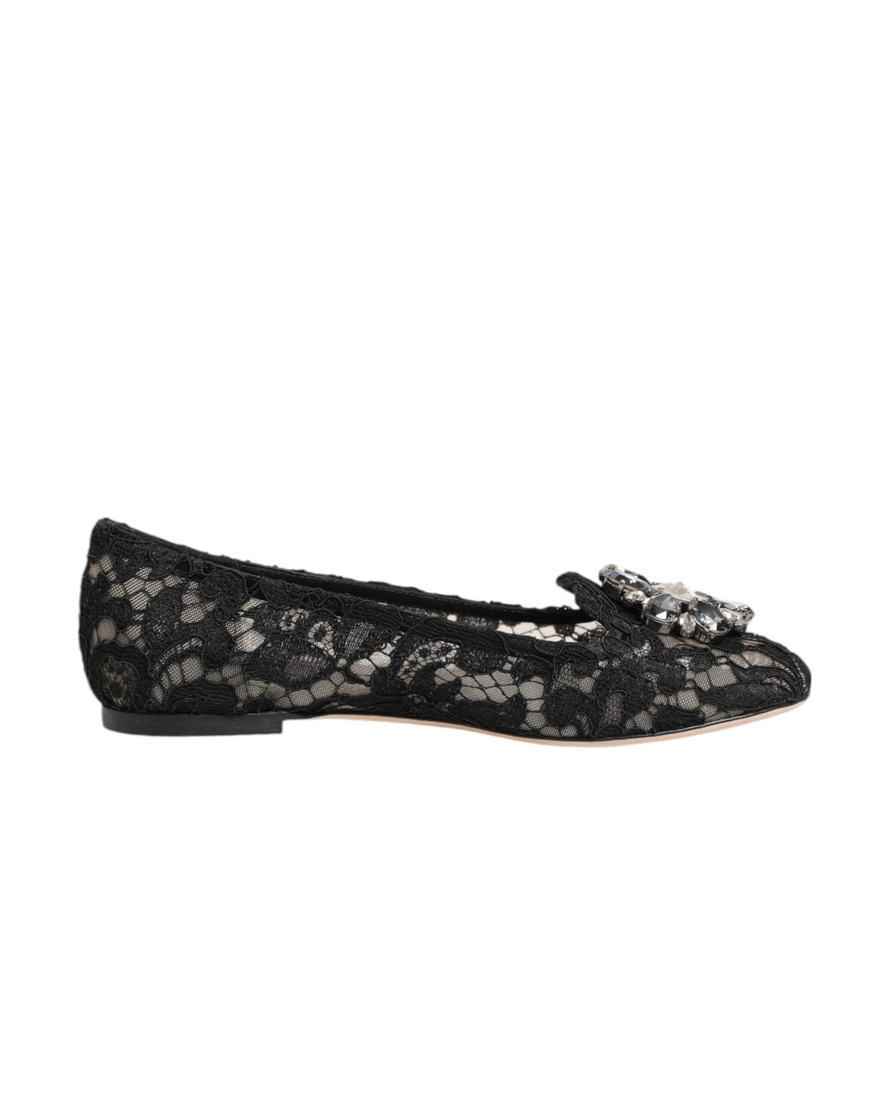 Dolce & Gabbana Black Lace Taormina Crystals Flats Shoes Glam Steals