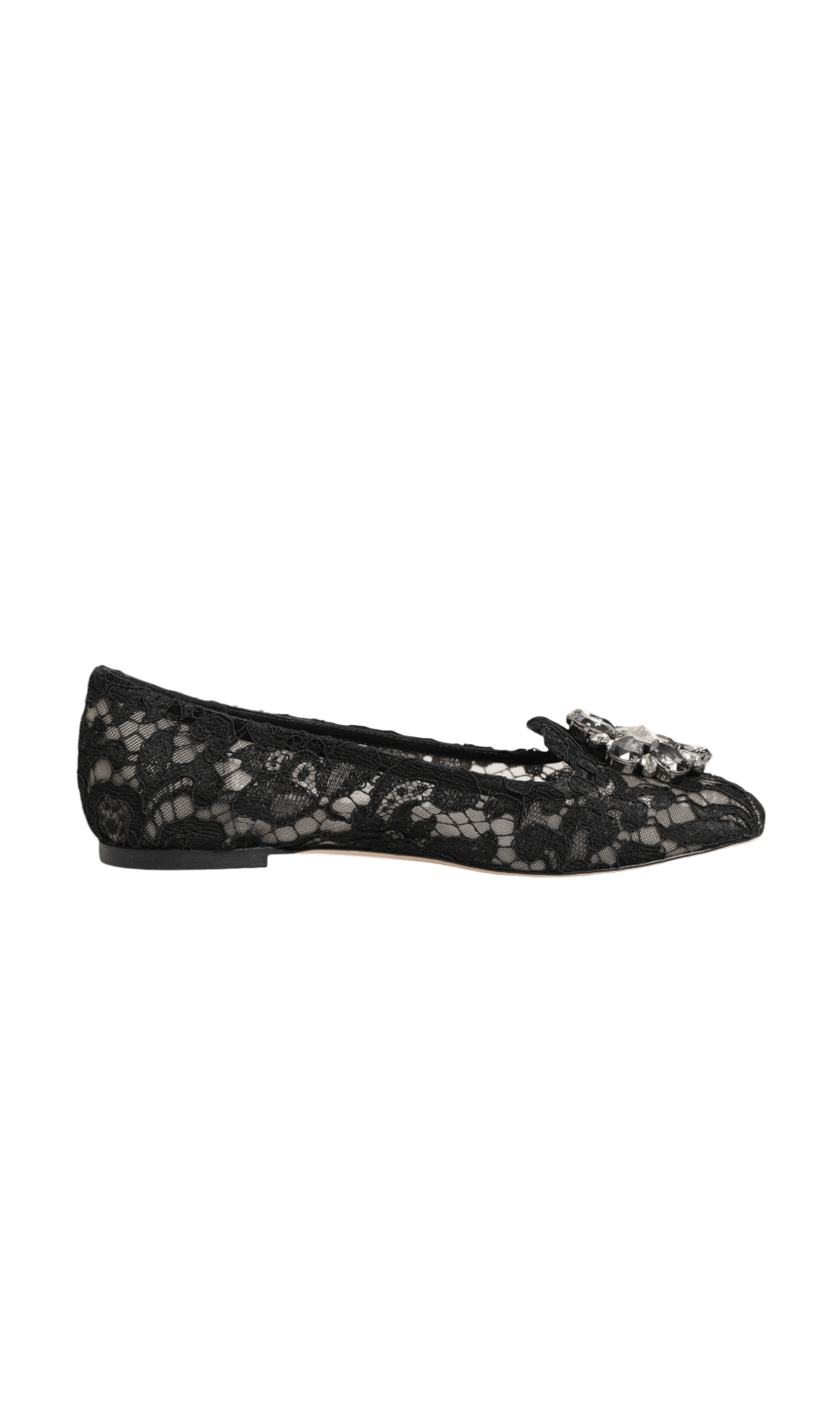 Dolce & Gabbana Black Lace Taormina Crystals Flats Shoes Glam Steals