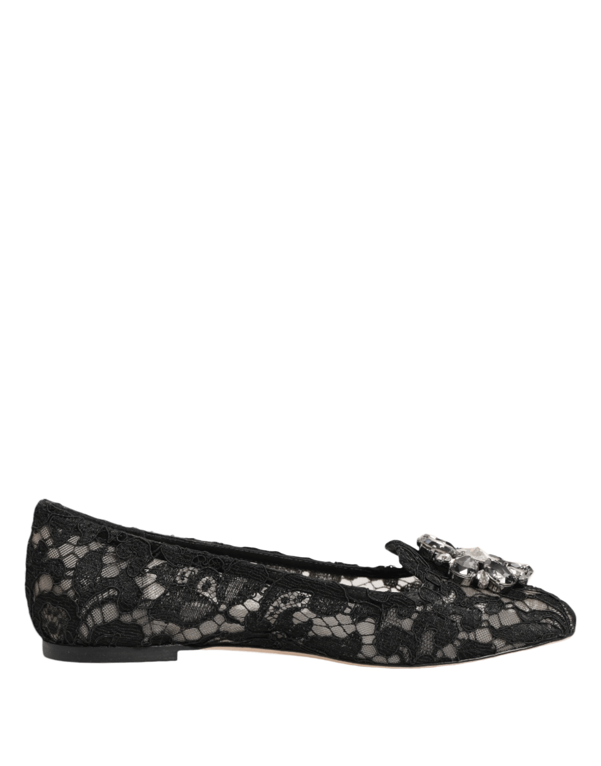 Dolce & Gabbana Black Lace Taormina Crystals Flats Shoes Glam Steals