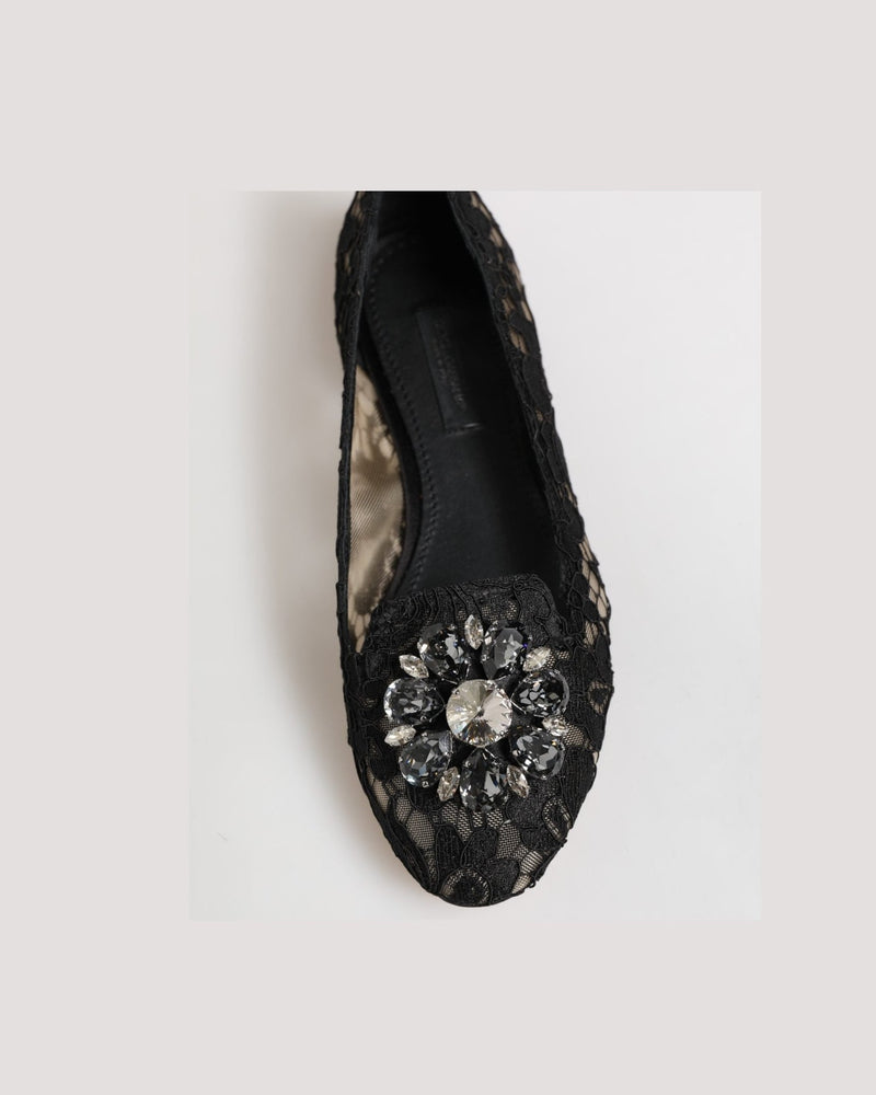 Dolce & Gabbana Black Lace Taormina Crystals Flats Shoes Glam Steals