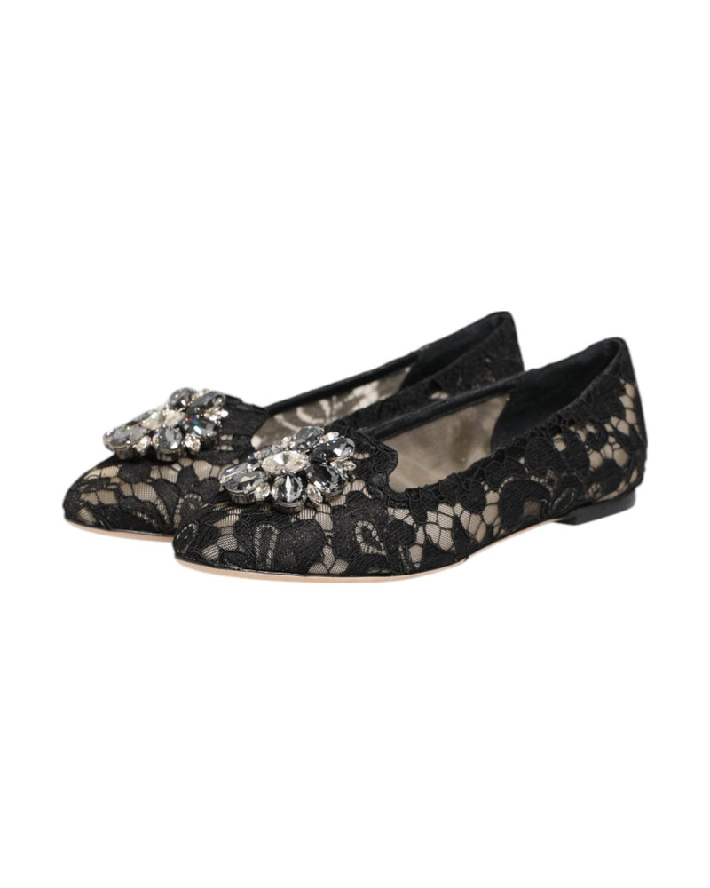 Dolce & Gabbana Black Lace Taormina Crystals Flats Shoes Glam Steals