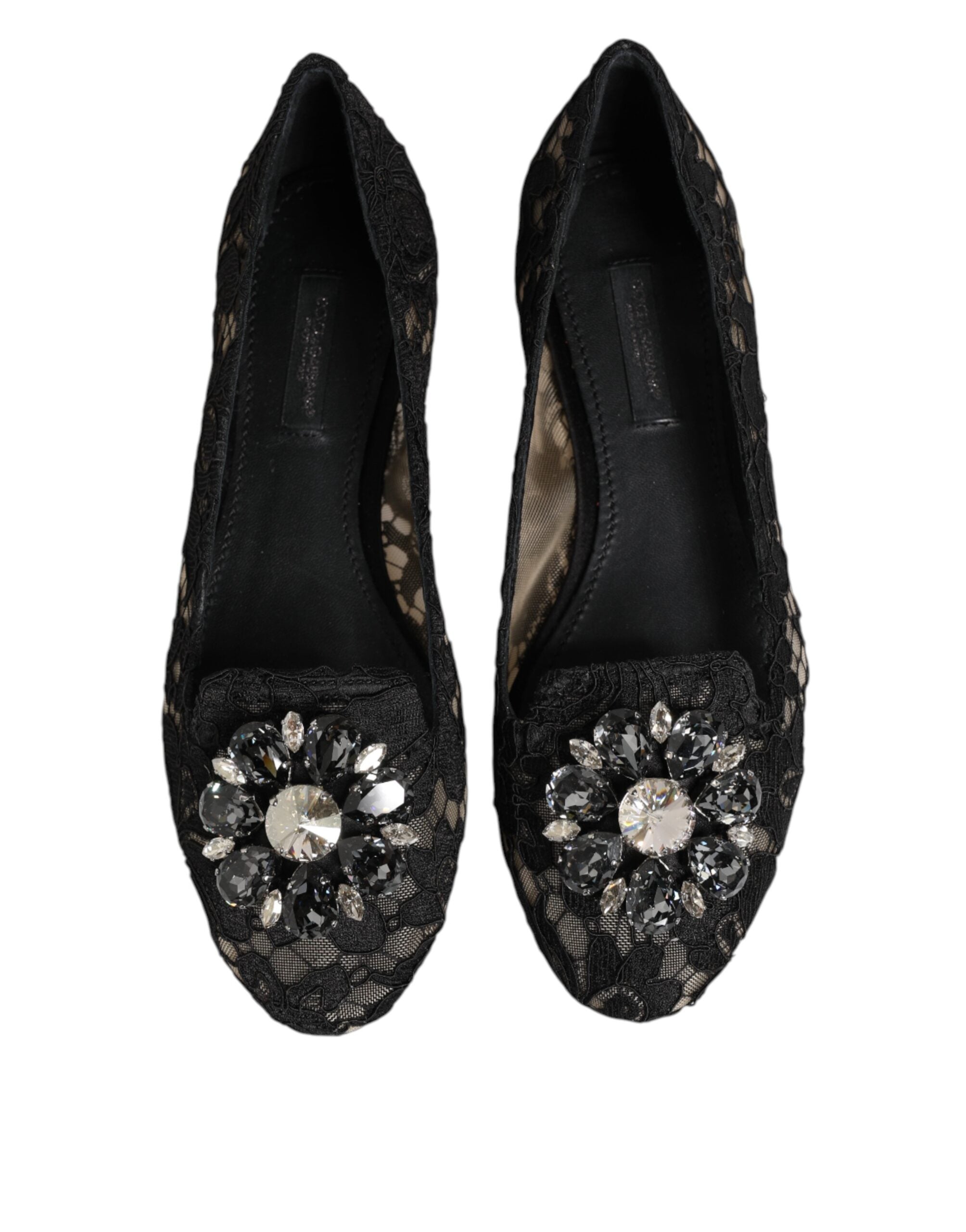 Dolce & Gabbana Black Lace Taormina Crystals Flats Shoes Glam Steals