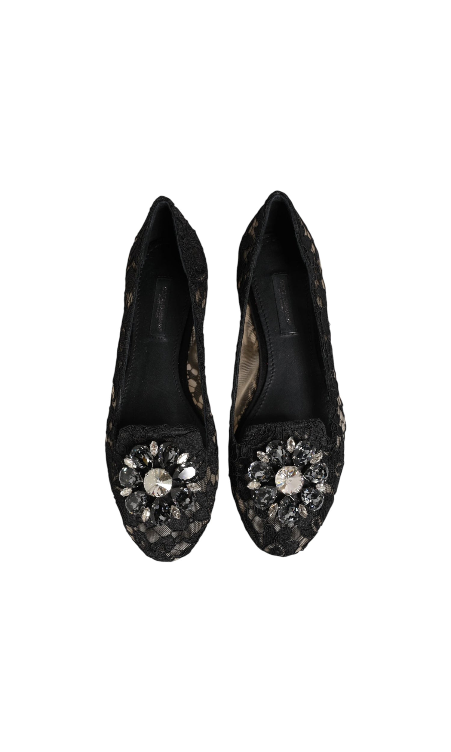 Dolce & Gabbana Black Lace Taormina Crystals Flats Shoes Glam Steals
