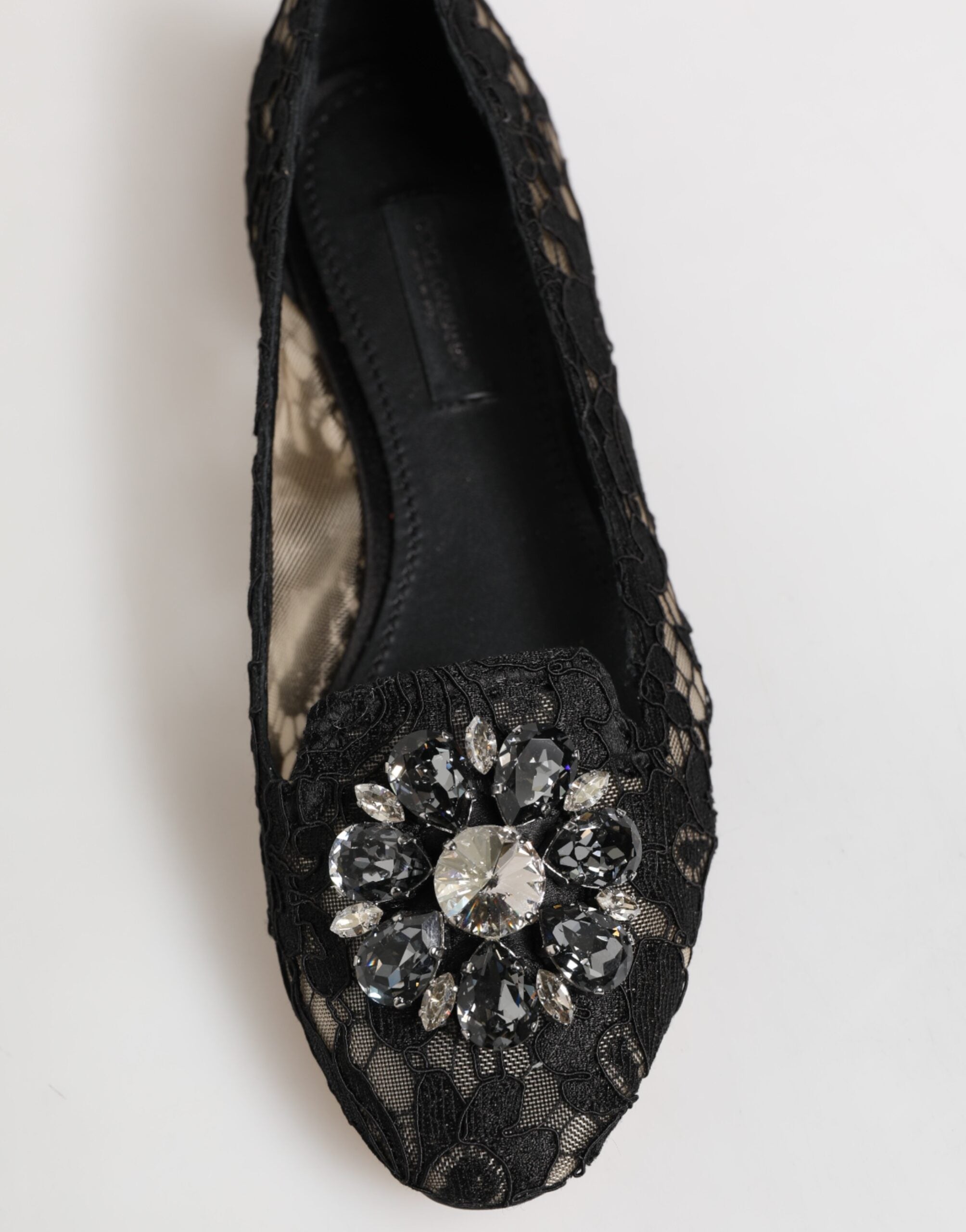 Dolce & Gabbana Black Lace Taormina Crystals Flats Shoes Glam Steals