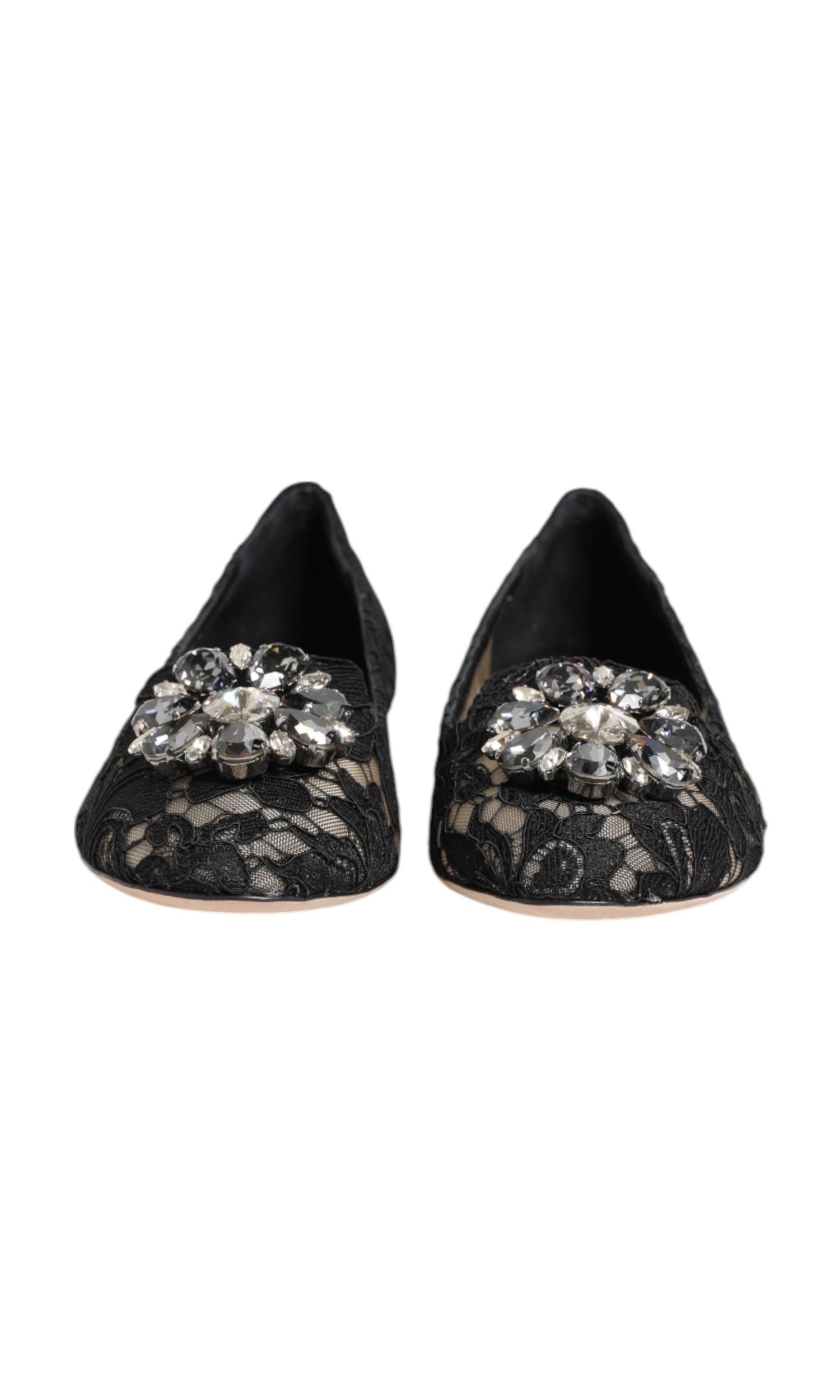 Dolce & Gabbana Black Lace Taormina Crystals Flats Shoes Glam Steals