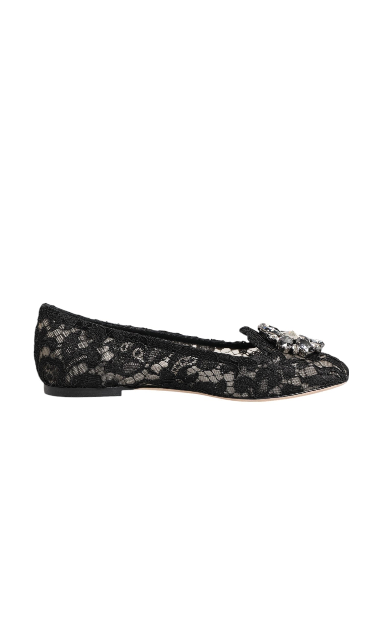 Dolce & Gabbana Black Lace Taormina Crystals Flats Shoes Glam Steals
