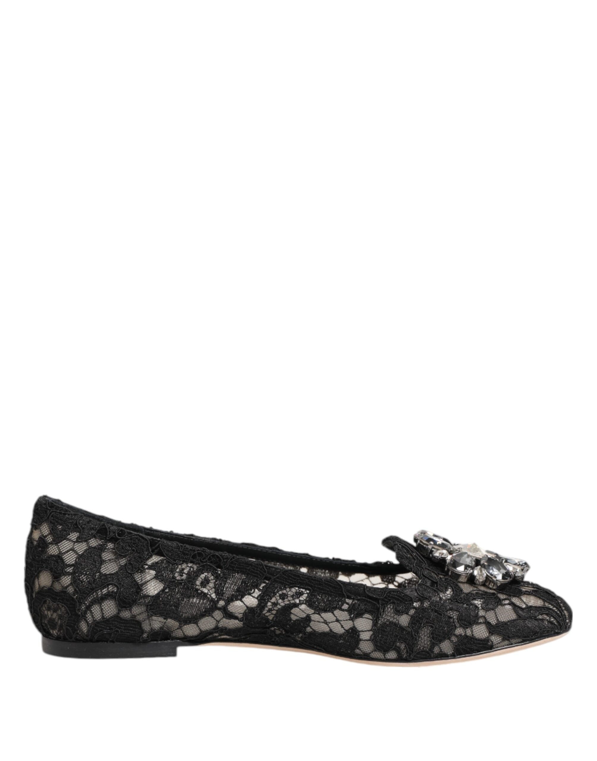 Dolce & Gabbana Black Lace Taormina Crystals Flats Shoes Glam Steals