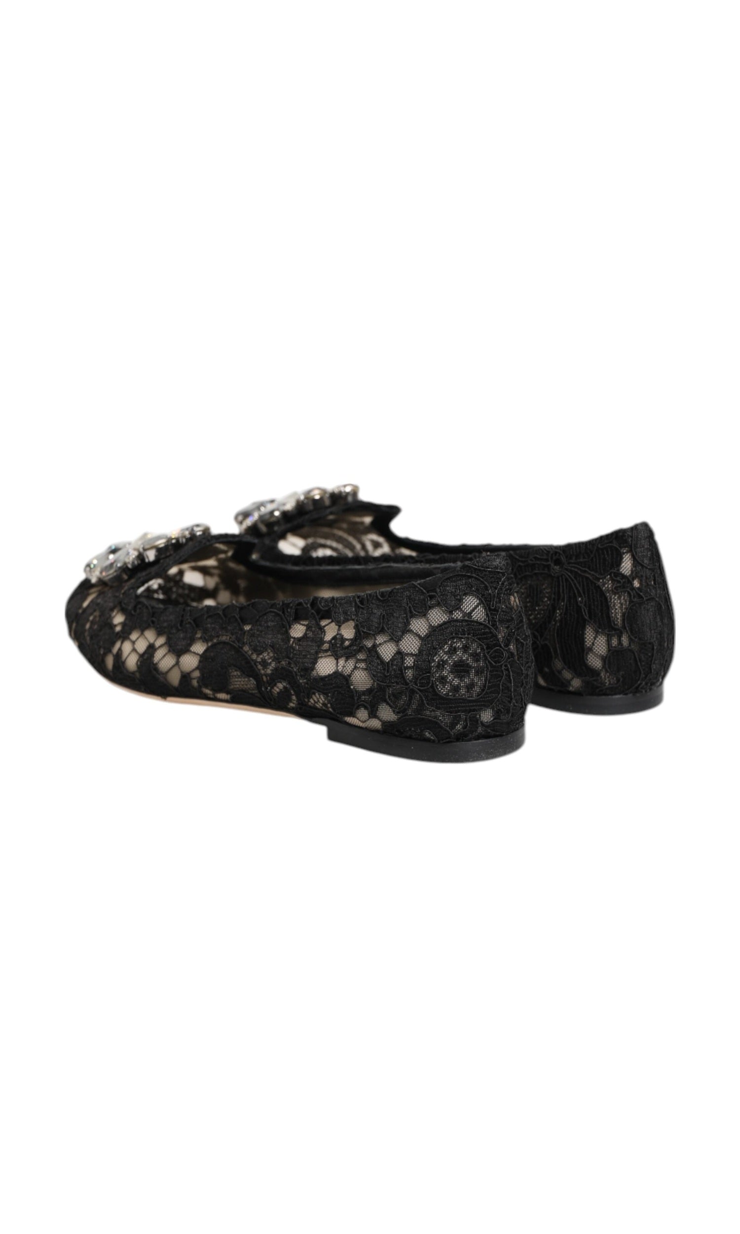 Dolce & Gabbana Black Lace Taormina Crystals Flats Shoes Glam Steals