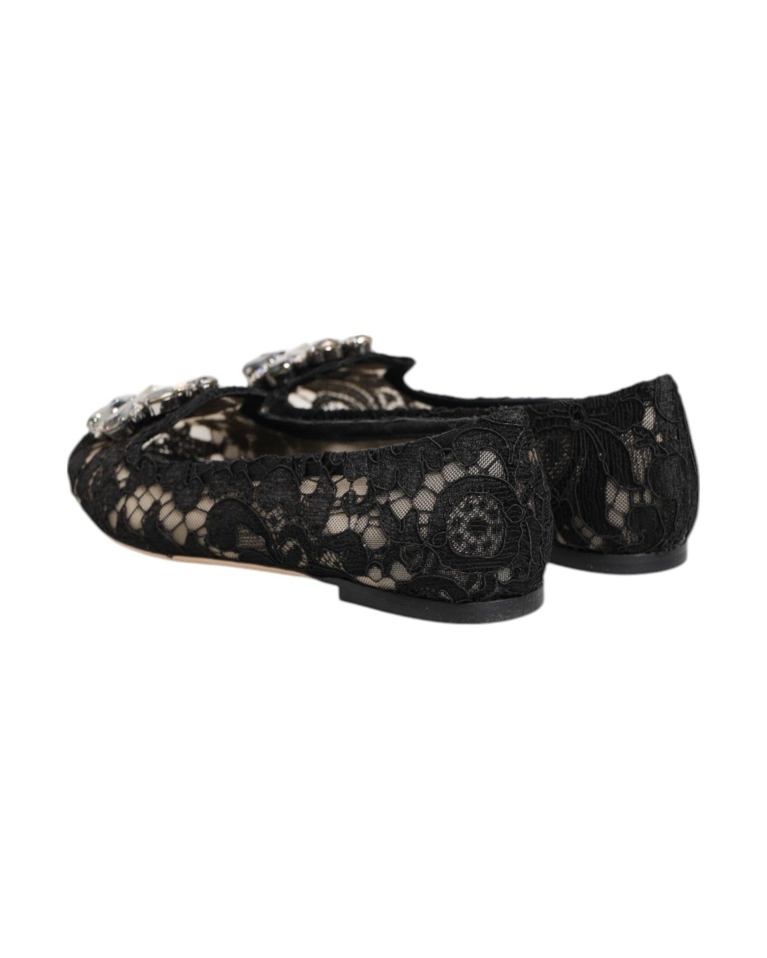 Dolce & Gabbana Black Lace Taormina Crystals Flats Shoes Glam Steals