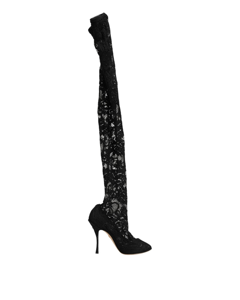 Dolce & Gabbana Black Lace Taormina Socks Pumps Boots Shoes Glam Steals
