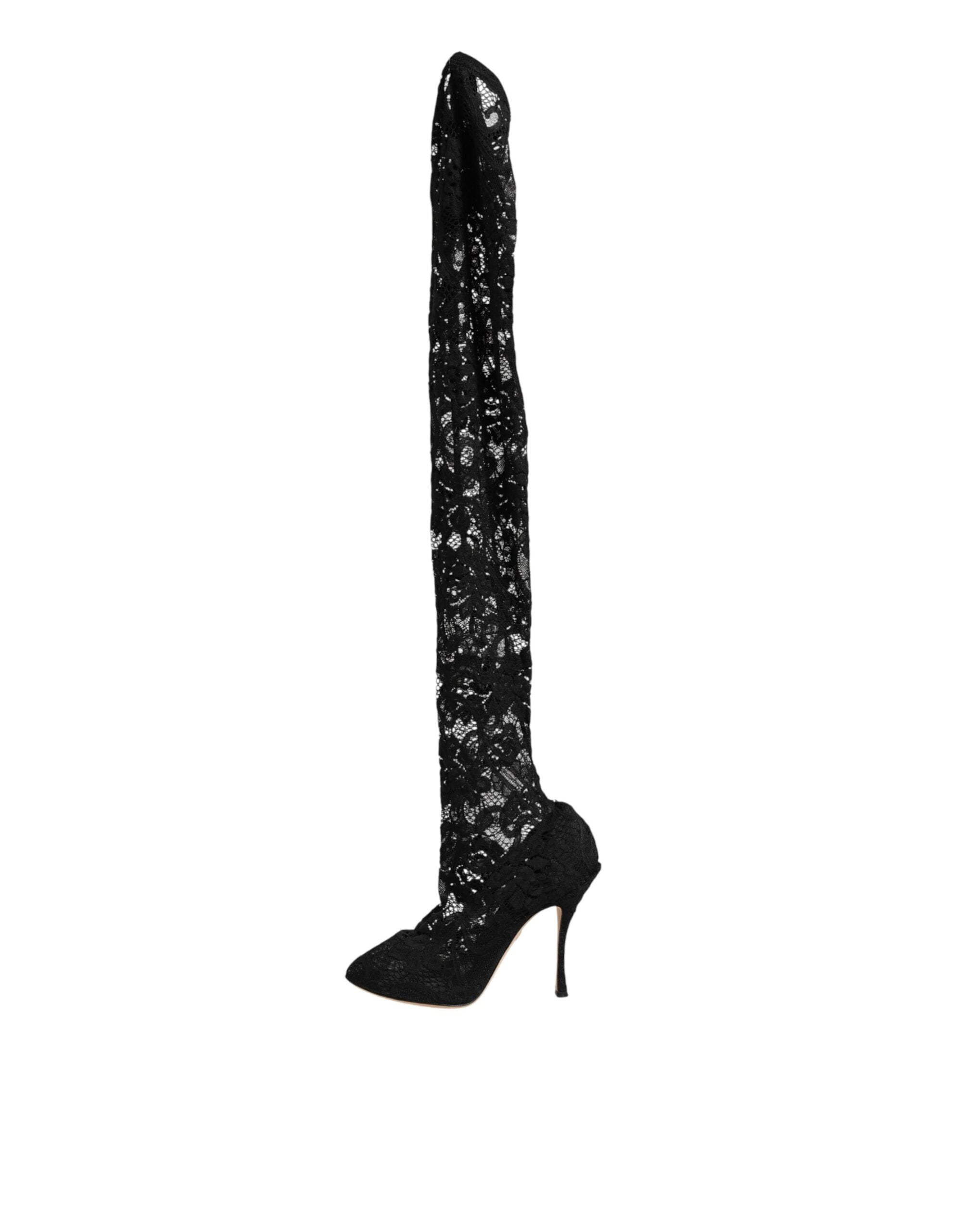 Dolce & Gabbana Black Lace Taormina Socks Pumps Boots Shoes Glam Steals