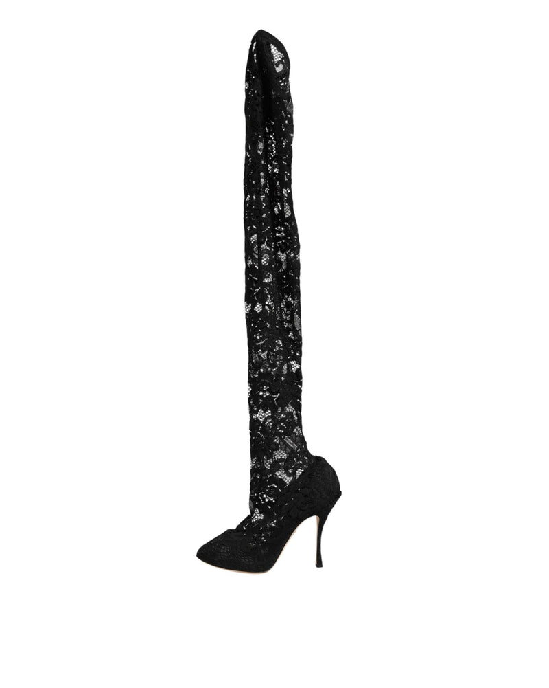 Dolce & Gabbana Black Lace Taormina Socks Pumps Boots Shoes Glam Steals
