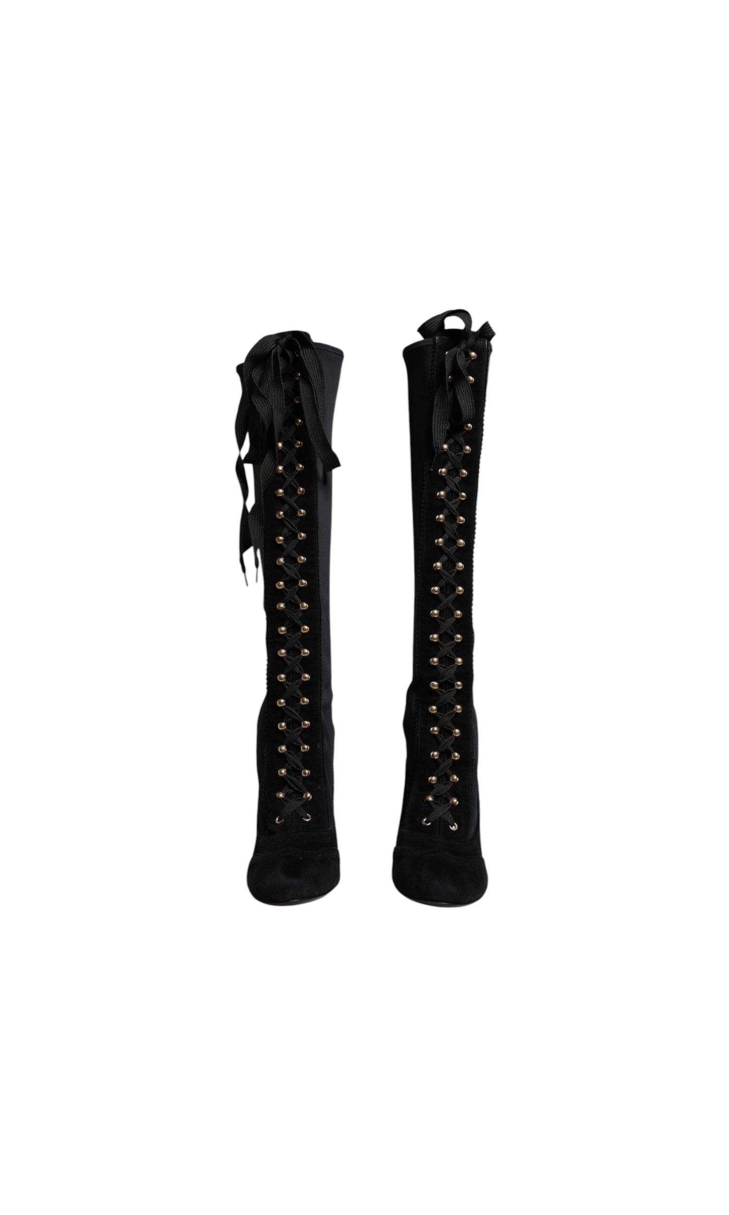 Dolce & Gabbana Black Lace Up Heels High Boots Glam Steals
