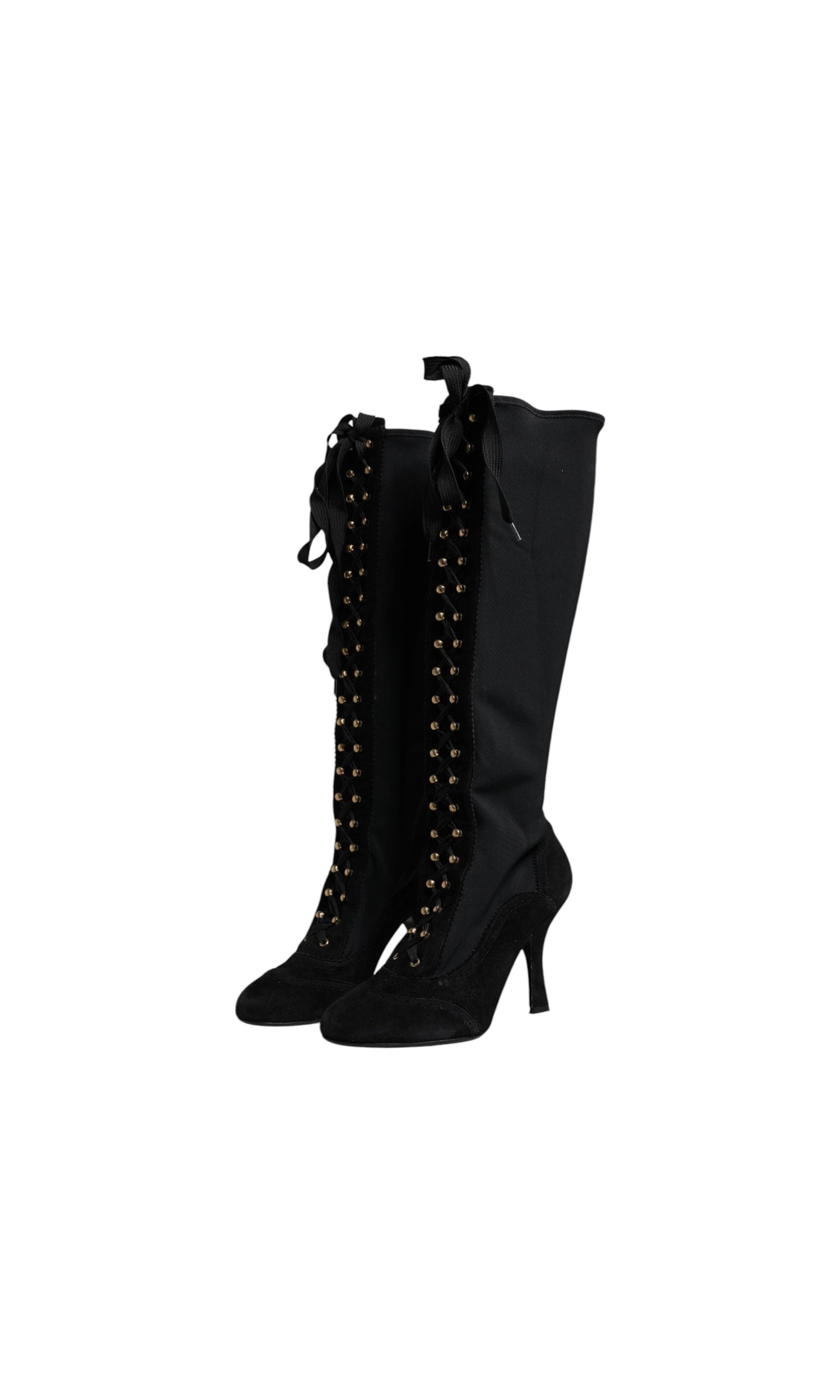 Dolce & Gabbana Black Lace Up Heels High Boots Glam Steals