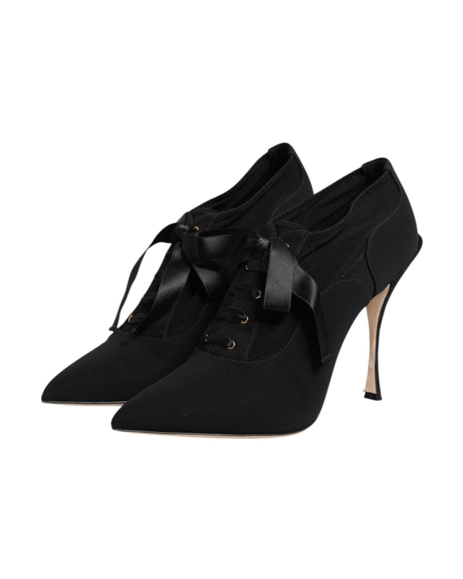 Dolce & Gabbana Black Lace Up Stiletto Heels Pumps Shoes Glam Steals