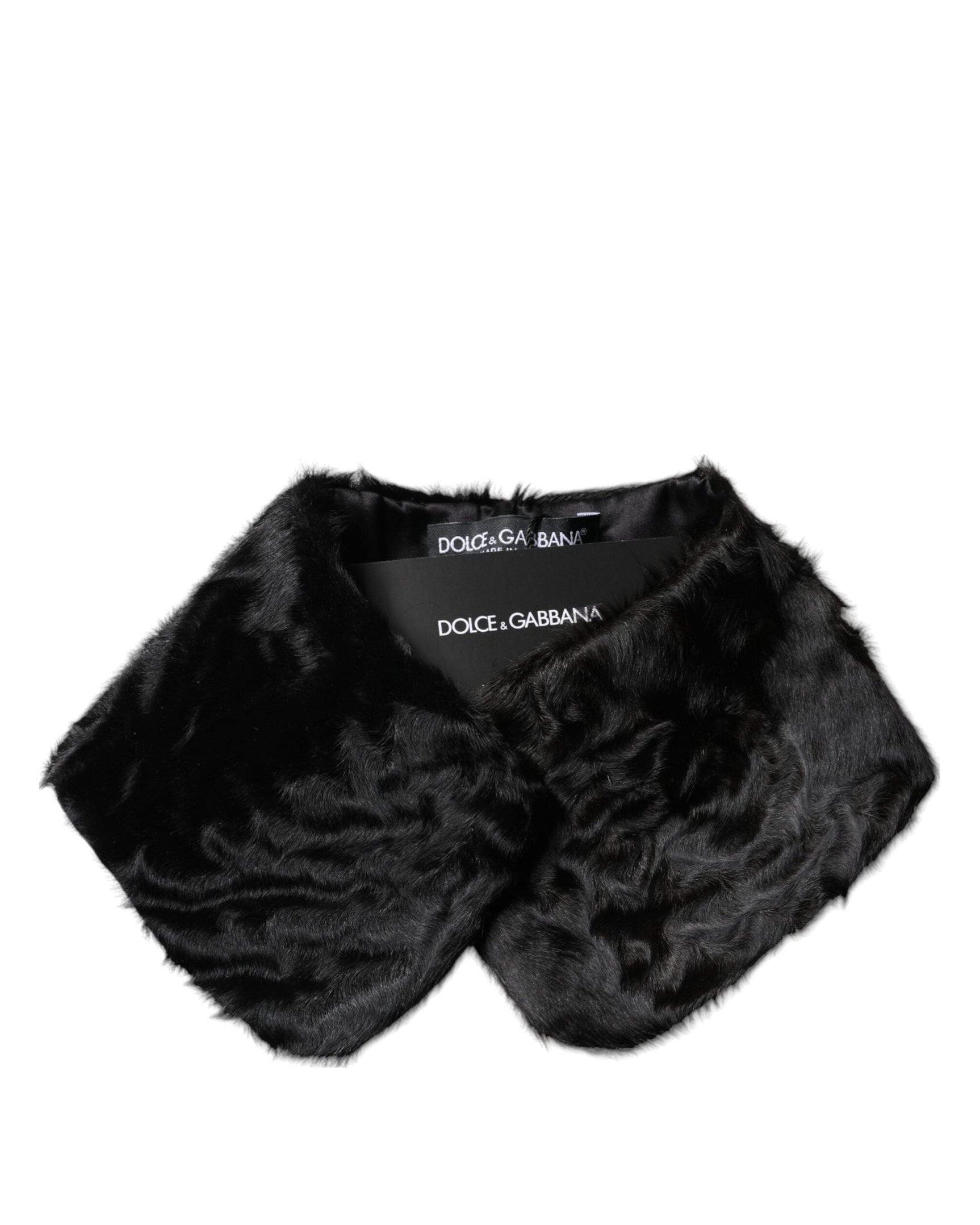 Dolce & Gabbana Black Lamb Fur Collar Neck Wrap Scarf Scarves & Shawls