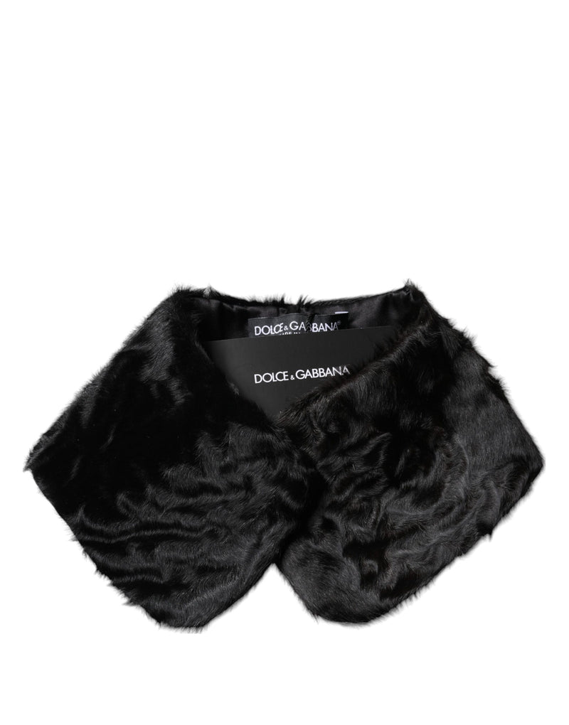 Dolce & Gabbana Black Lamb Fur Collar Neck Wrap Scarf Glam Steals
