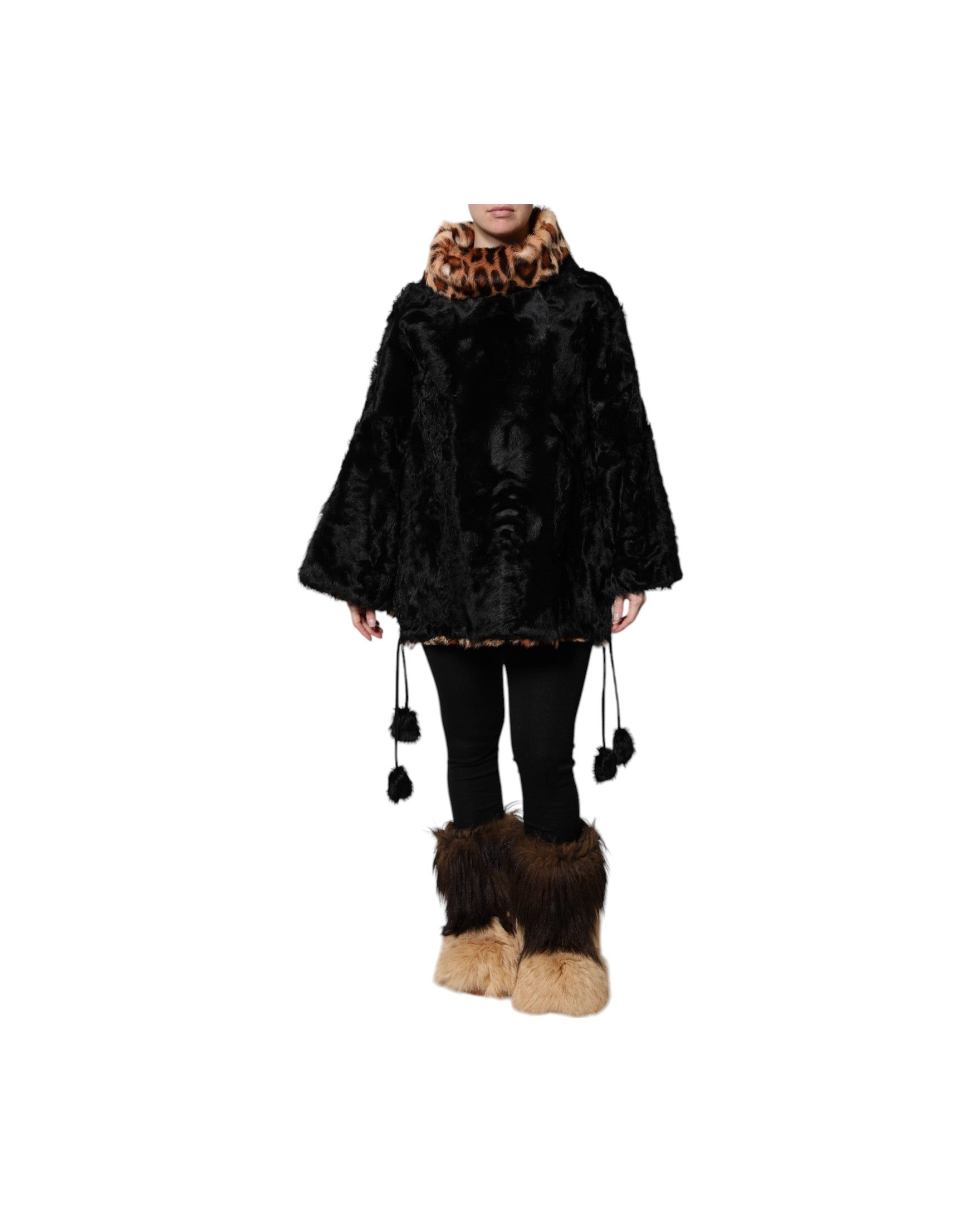 Dolce & Gabbana Black Lamb Fur Short Coat Jacket