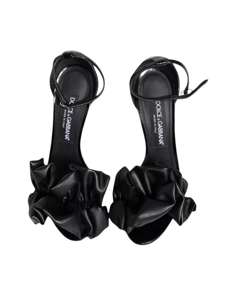 Dolce & Gabbana Black Leather Ankle Strap Heel Sandals Shoes Glam Steals