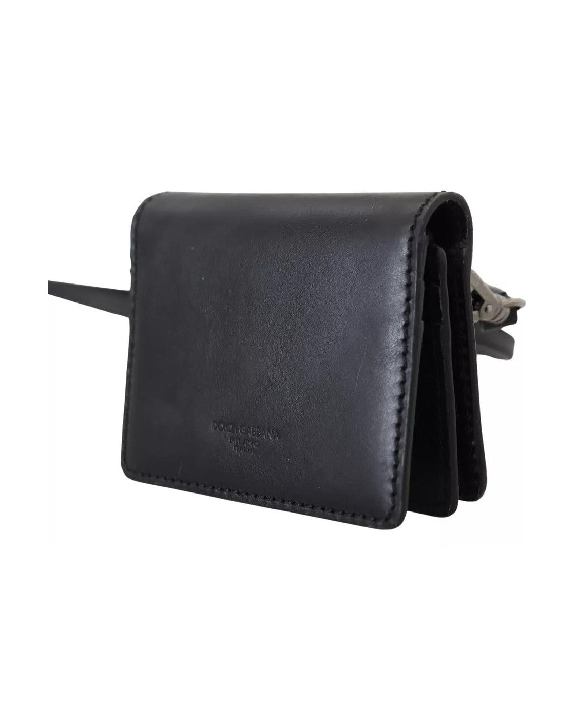 Dolce & Gabbana Black Leather Bifold Shoulder Sling Wallet Wallets