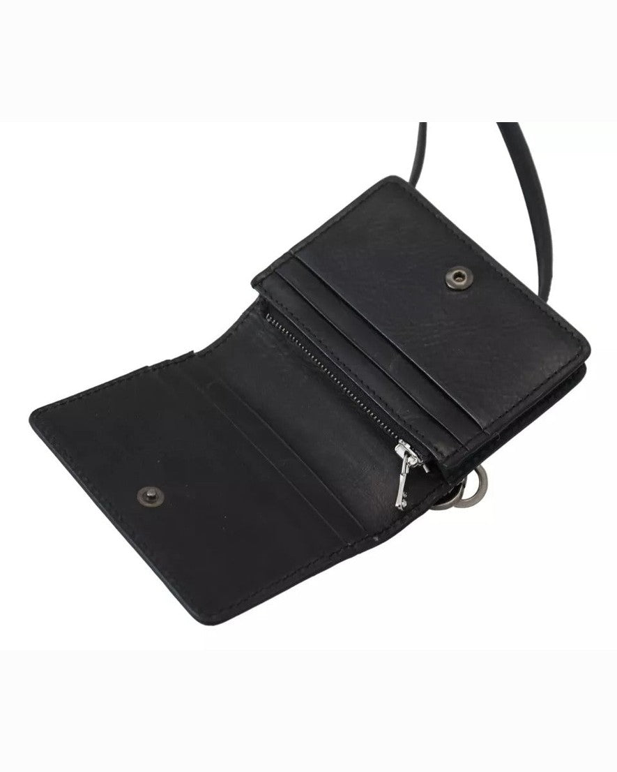 Dolce & Gabbana Black Leather Bifold Shoulder Sling Wallet Wallets