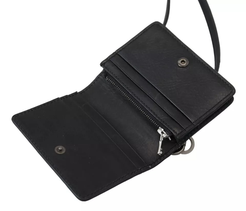 Dolce & Gabbana Black Leather Bifold Shoulder Sling Wallet Glam Steals